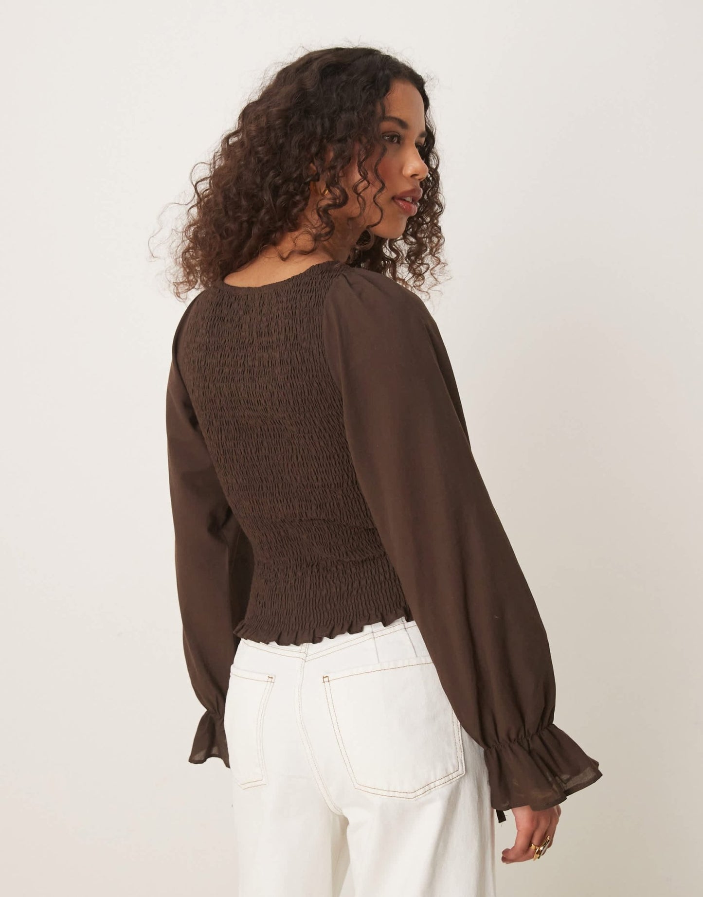 ASOS DESIGN cotton shirred blouse in chocolate - ASOS Sample Sale
