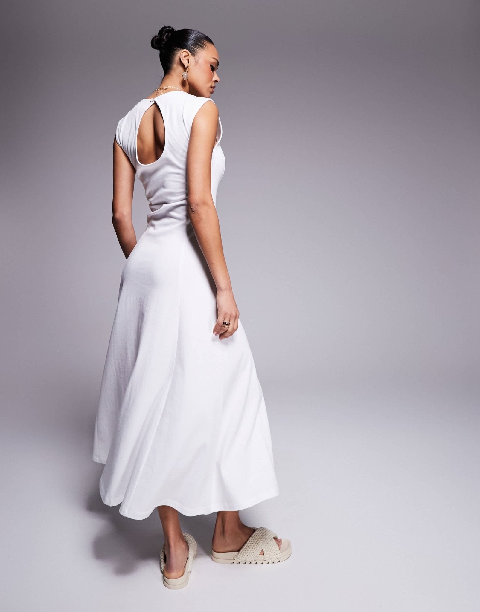 ASOS Design cotton sleeveless midi sundress in white - ASOS Sample Sale