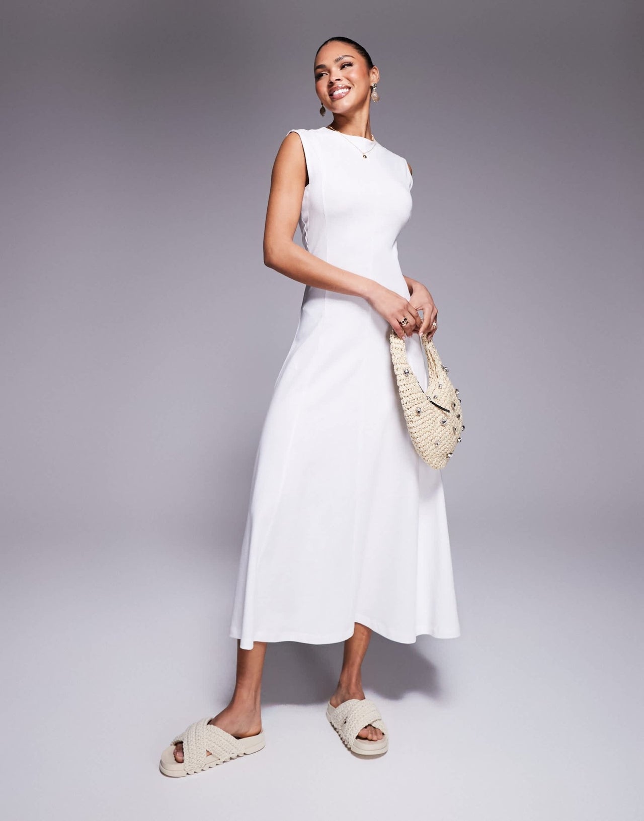 ASOS Design cotton sleeveless midi sundress in white - ASOS Sample Sale