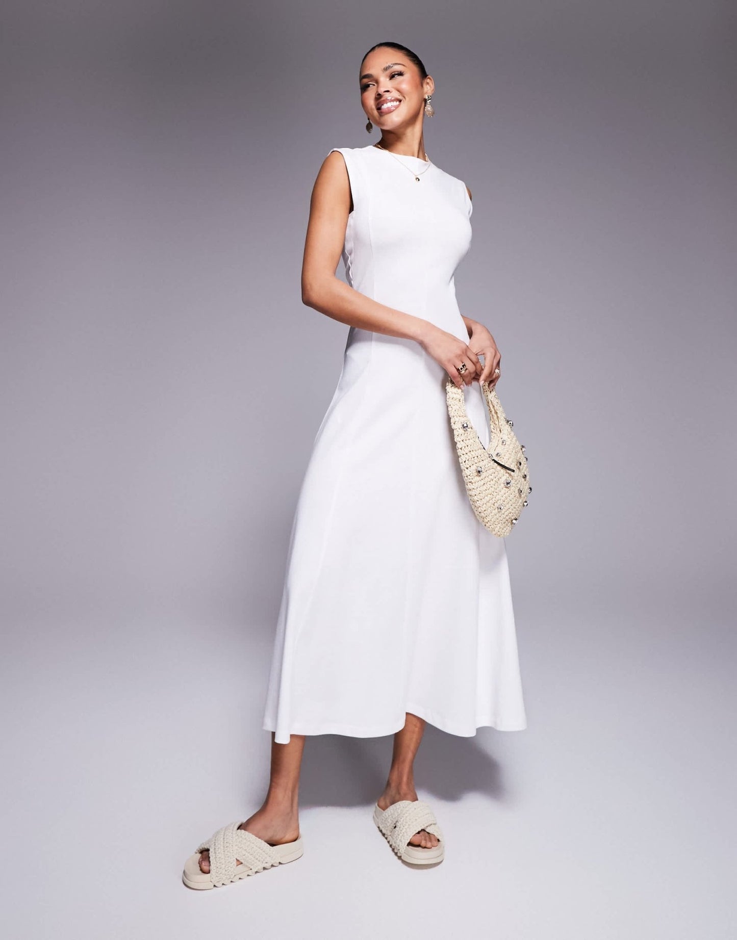 ASOS Design cotton sleeveless midi sundress in white - ASOS Sample Sale