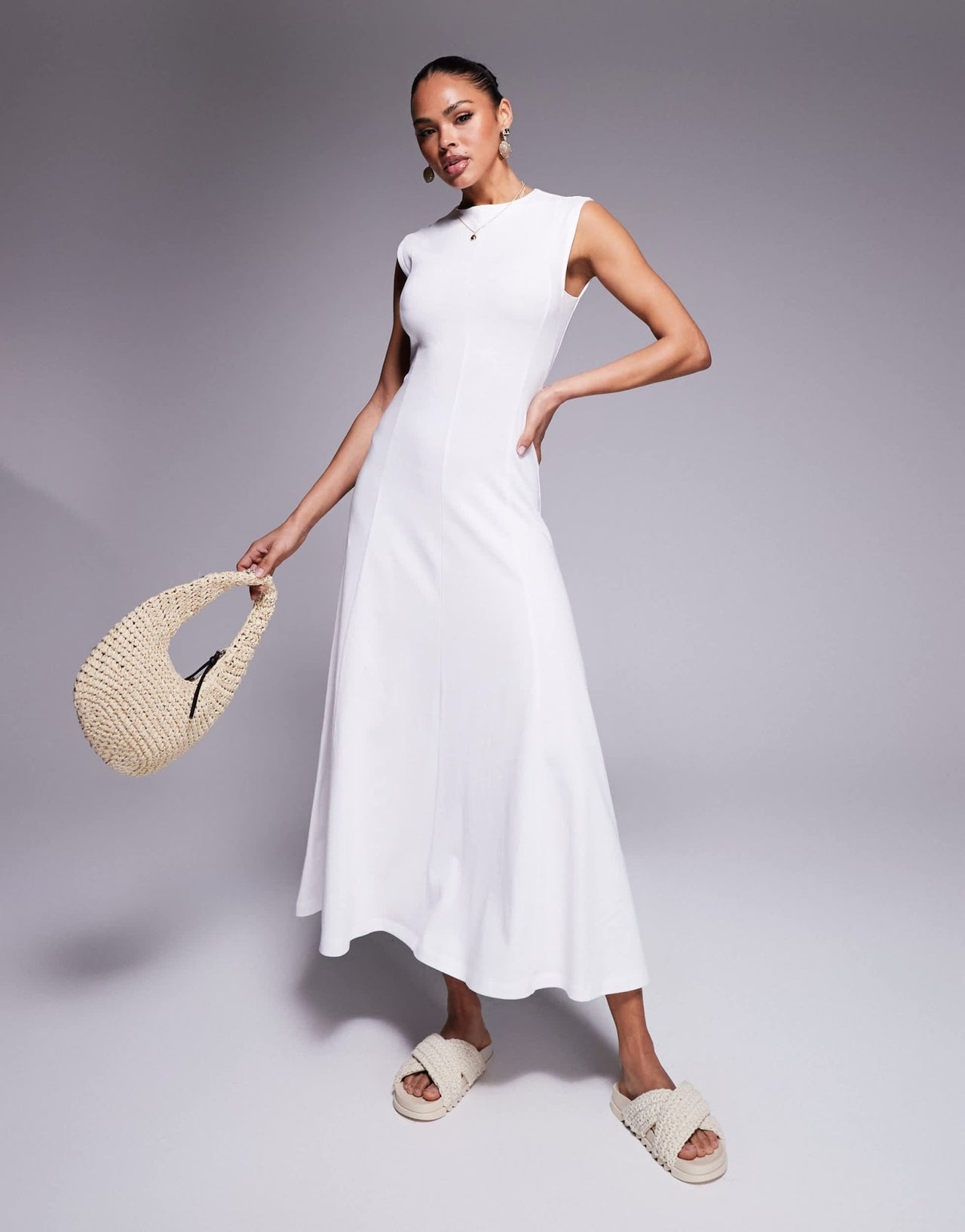 ASOS Design cotton sleeveless midi sundress in white - ASOS Sample Sale