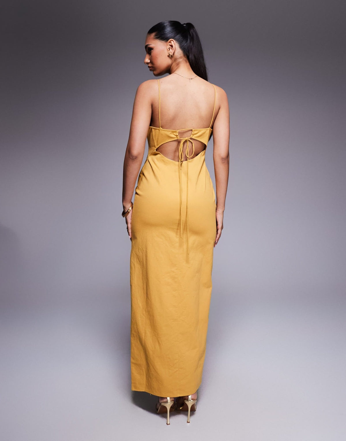 ASOS DESIGN cotton twill corset midi with embroidered bust detail in mustard - ASOS Sample Sale