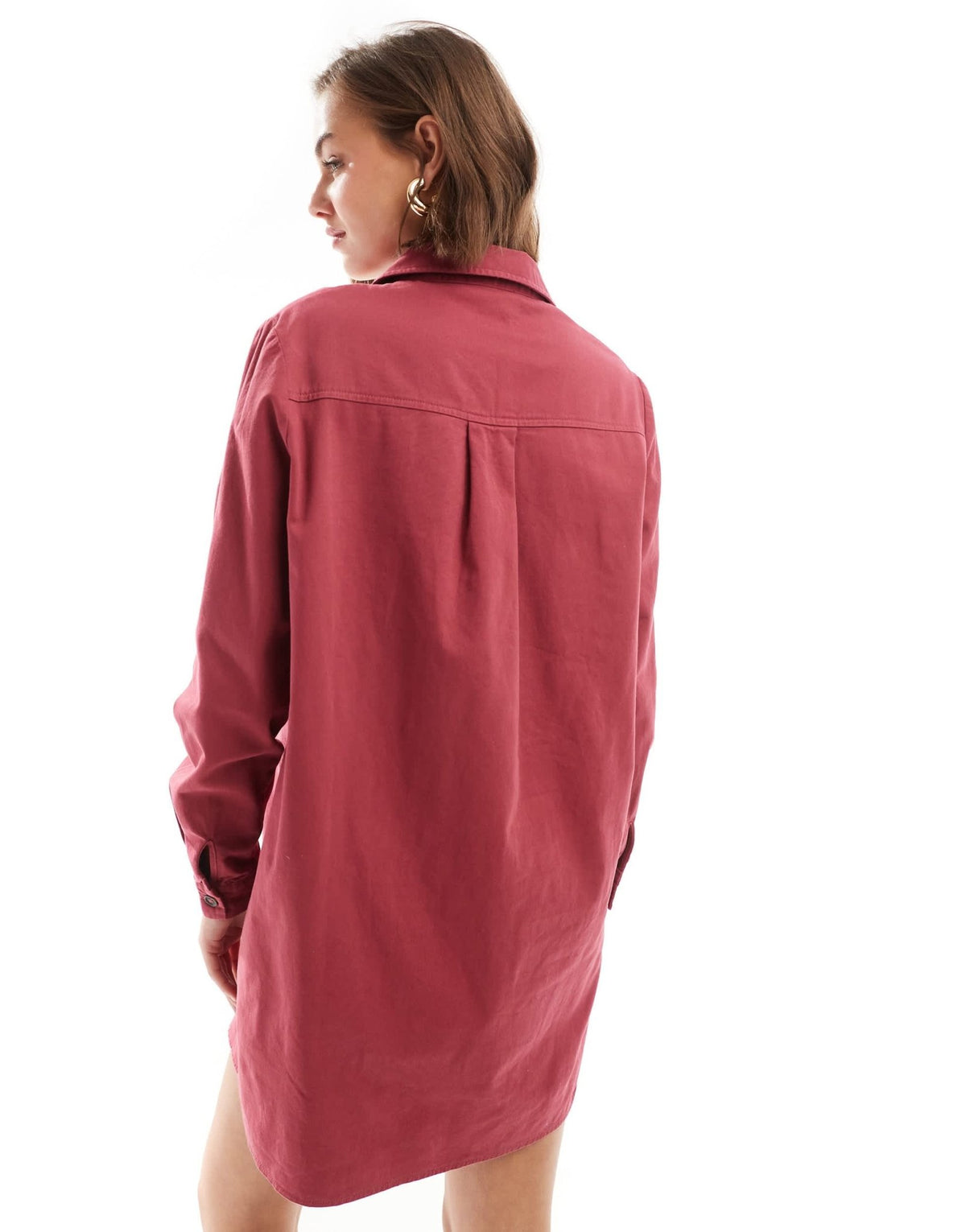 ASOS DESIGN cotton twill pocket shift mini with raw hem in raspberry red - ASOS Sample Sale