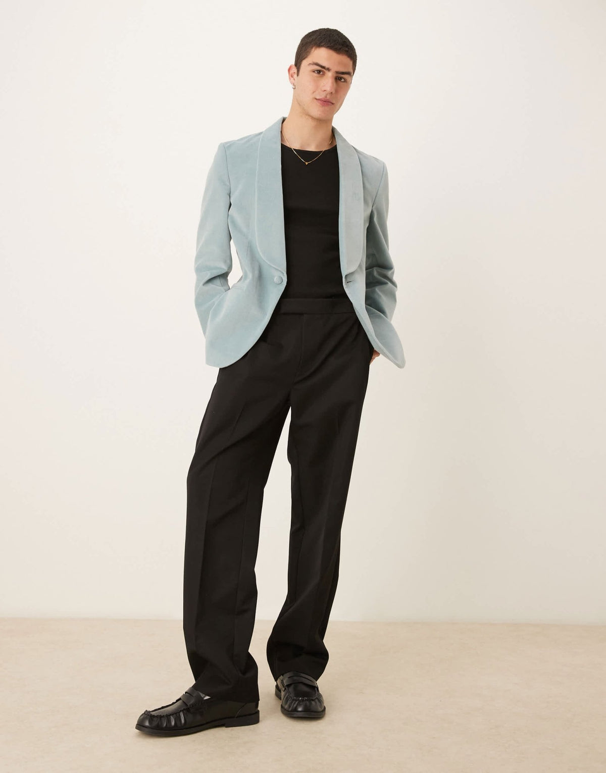 ASOS DESIGN cotton velvet summer weight slim blazer in dusty blue - ASOS Sample Sale