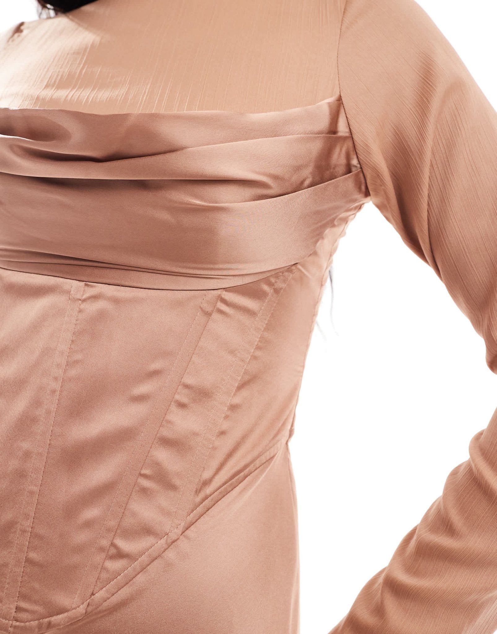 ASOS DESIGN cowl corset overlay satin chiffon mix maxi dress in taupe - ASOS Sample Sale