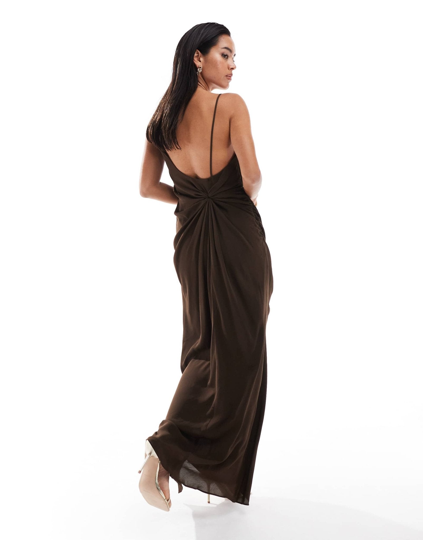 ASOS DESIGN cowl drape tuck detail maxi dress in chocolate - ASOS Sample Sale
