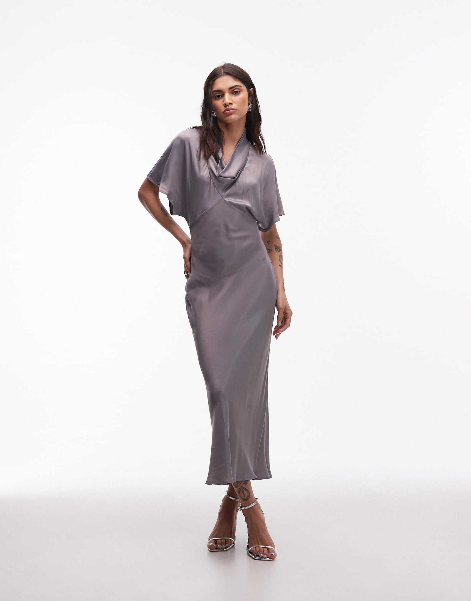 ASOS DESIGN cowl neck bias satin maxi dress in grey - ASOS Sample Sale