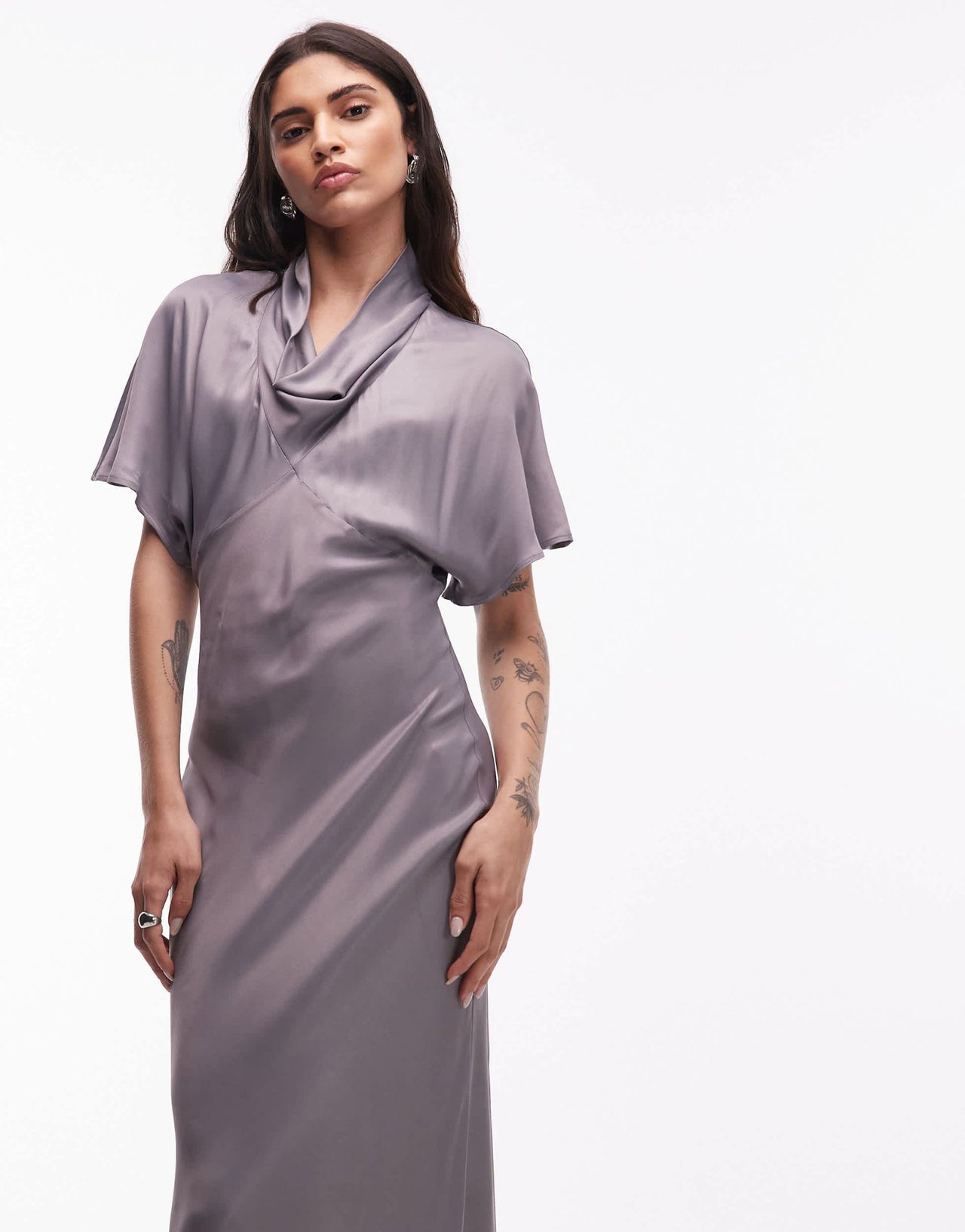 ASOS DESIGN cowl neck bias satin maxi dress in grey - ASOS Sample Sale
