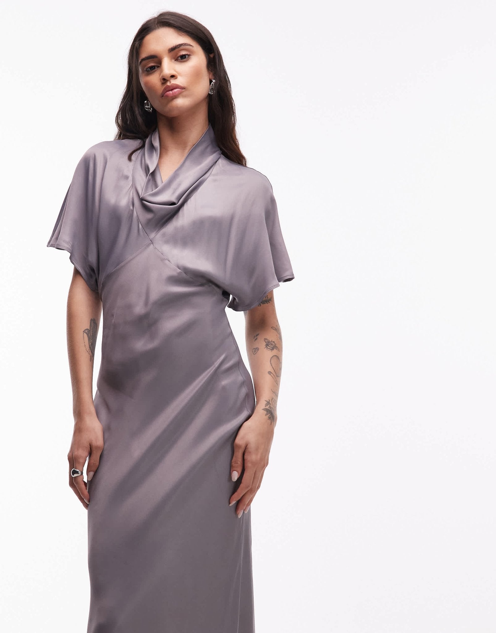ASOS DESIGN cowl neck bias satin maxi dress in grey - ASOS Sample Sale