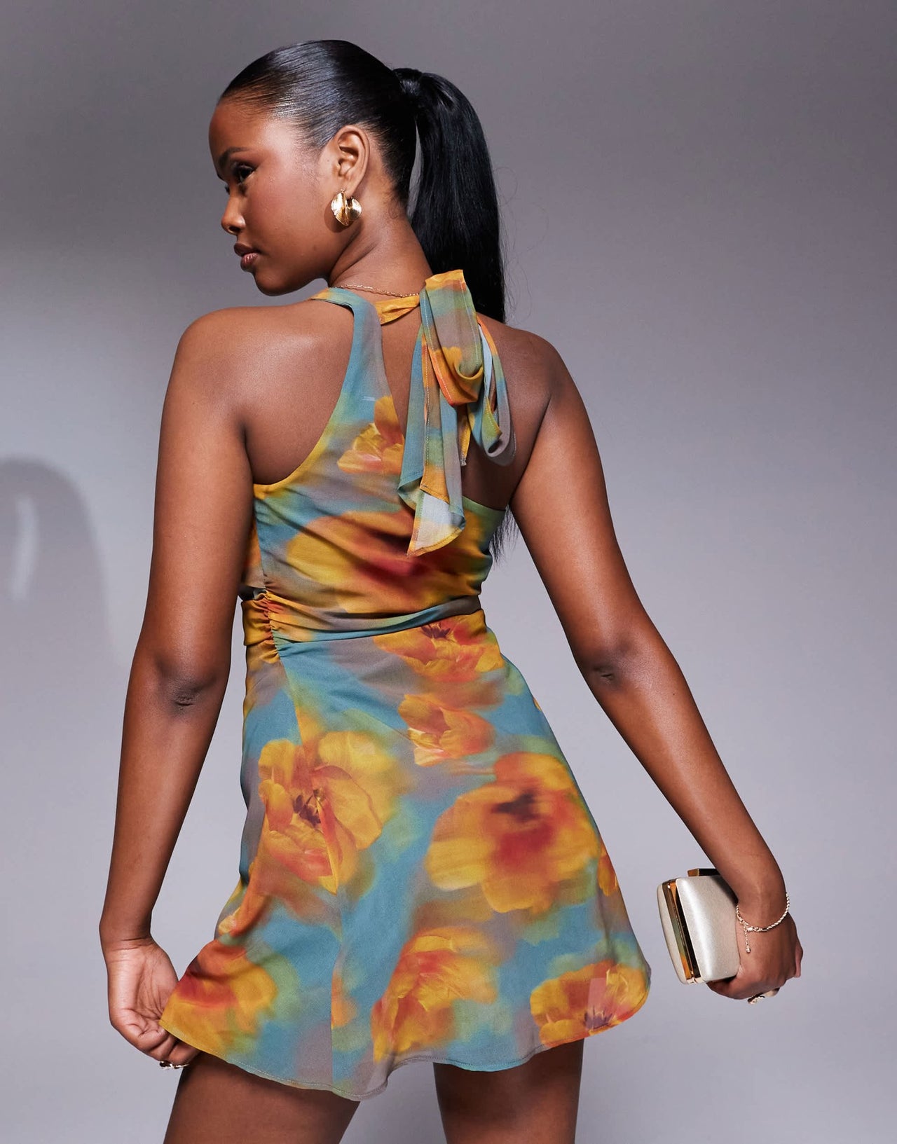 ASOS DESIGN cowl neck chiffon mini dress in blown up floral print - ASOS Sample Sale
