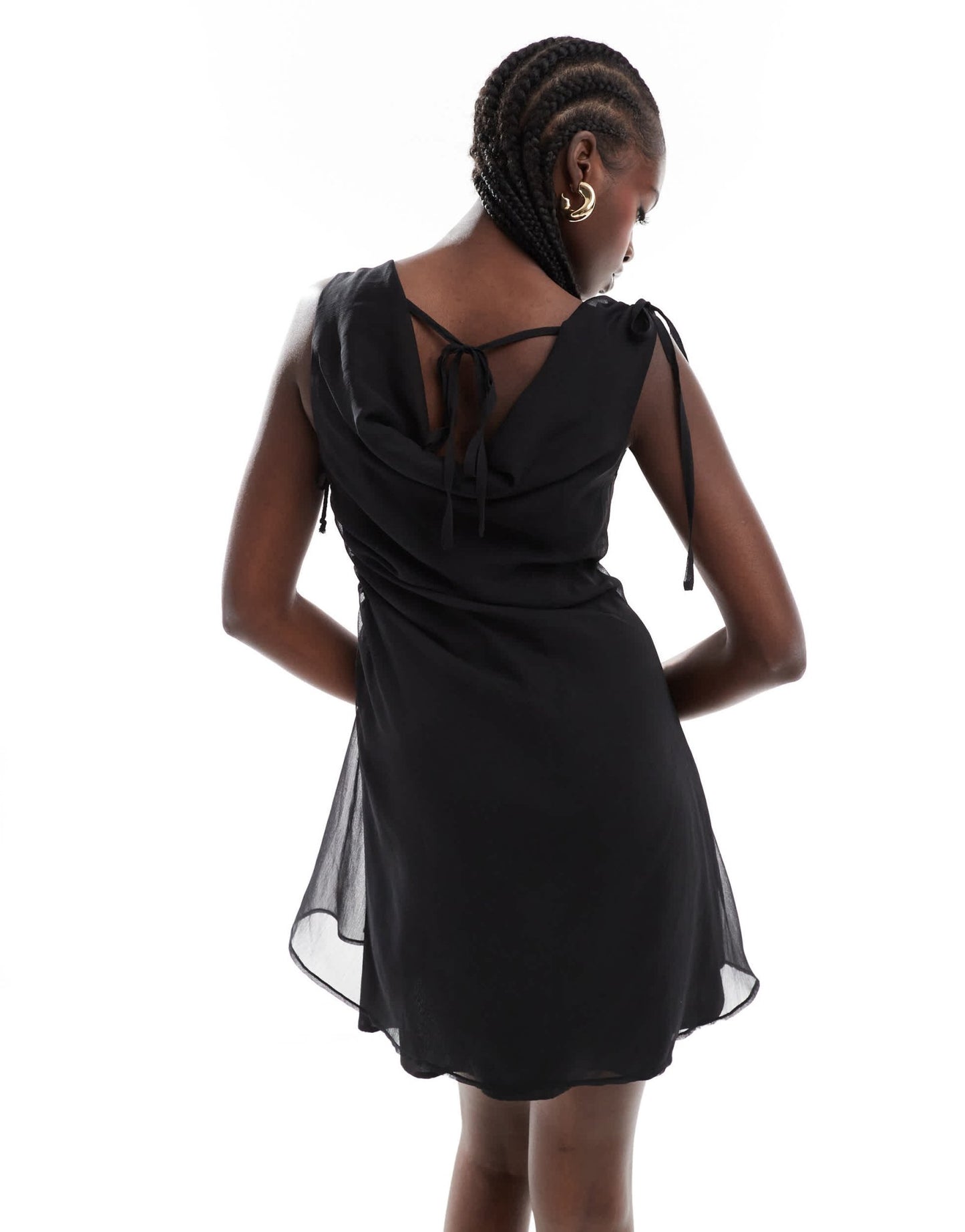 ASOS DESIGN cowl neck gathered side mini dress with eyelet trim in black - ASOS Sample Sale