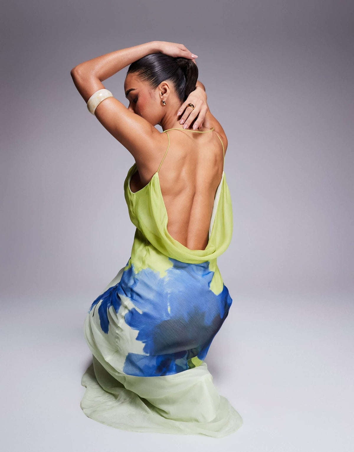 ASOS DESIGN cowl neck plunge maxi dress with back detail in placement floral print - ASOS Sample Sale