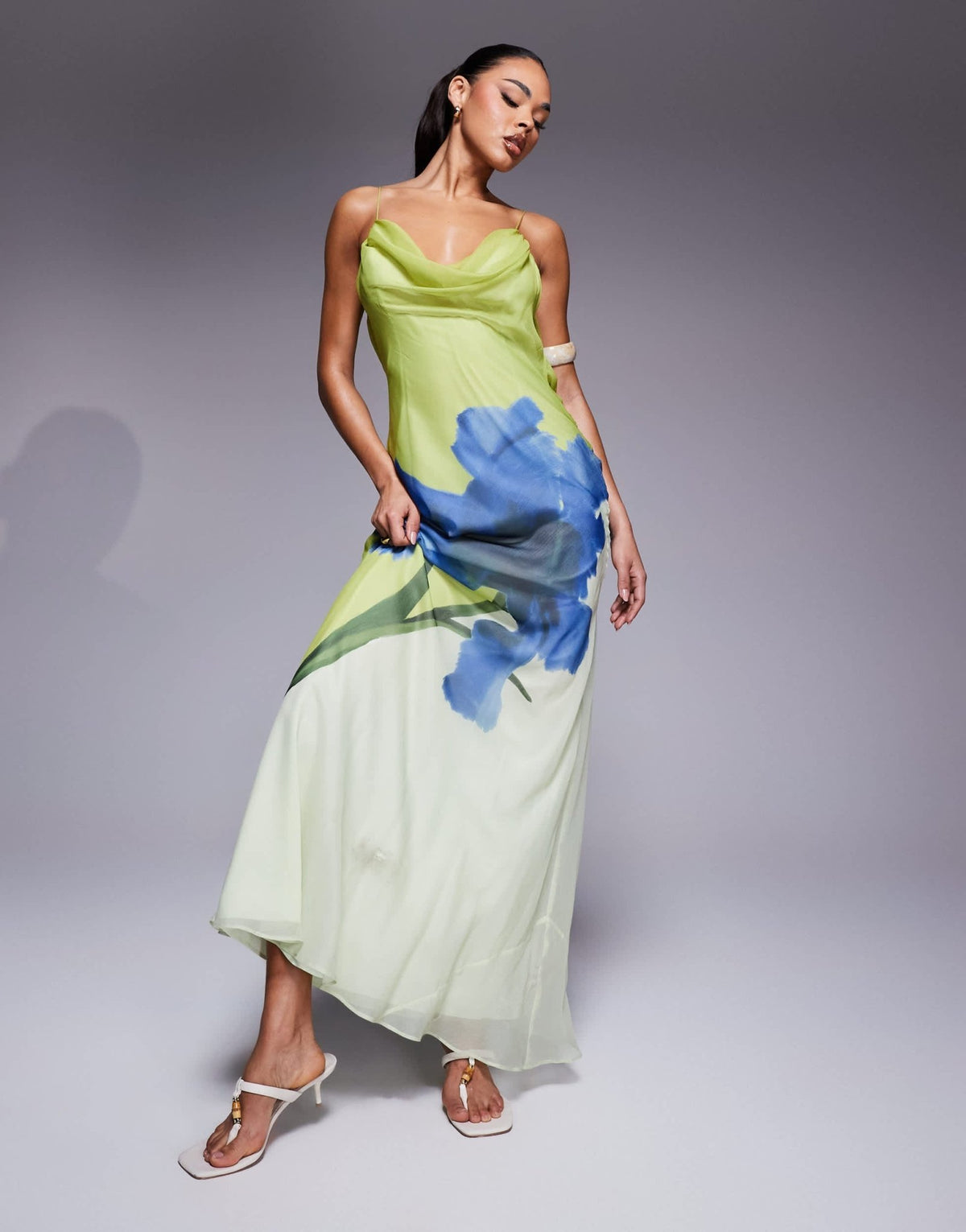 ASOS DESIGN cowl neck plunge maxi dress with back detail in placement floral print - ASOS Sample Sale
