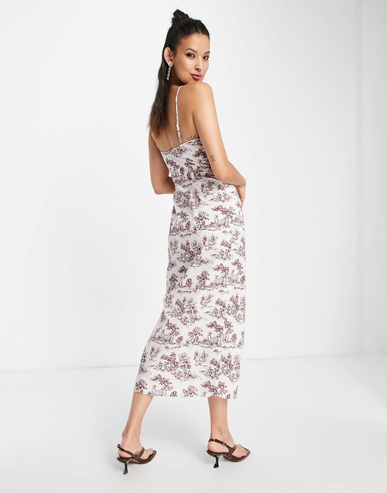ASOS DESIGN cowl neck ruched side midi sundress in wallpaper print - ASOS Sample Sale
