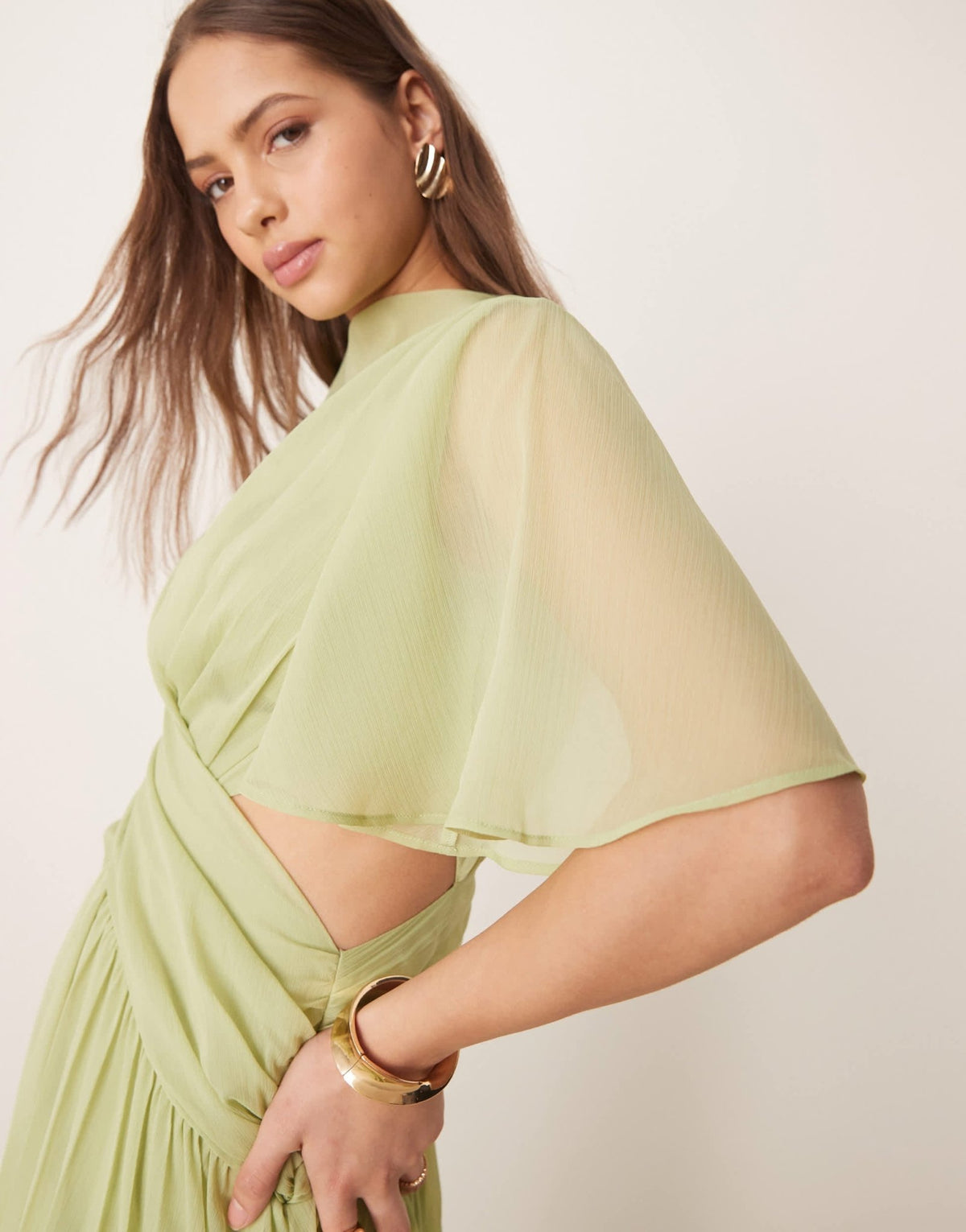 ASOS DESIGN cowl wrap front pleated midi dress with cut out in sage green - ASOS Sample Sale