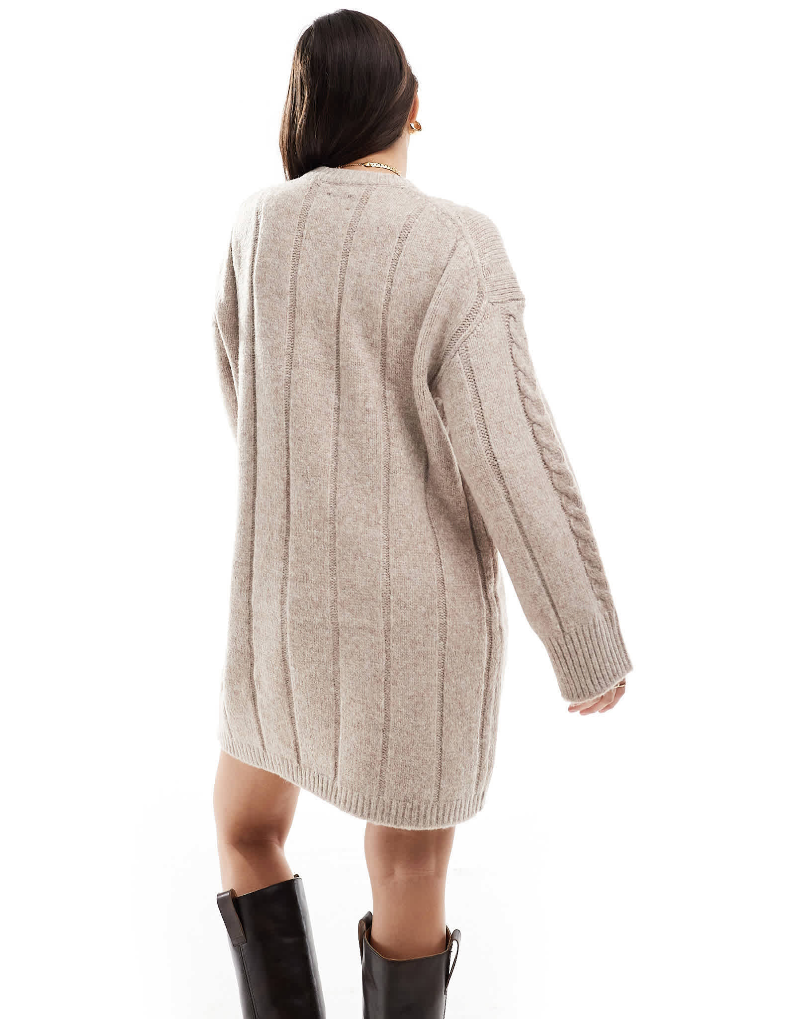 ASOS DESIGN crew neck cable mini dress taupe - ASOS Sample Sale