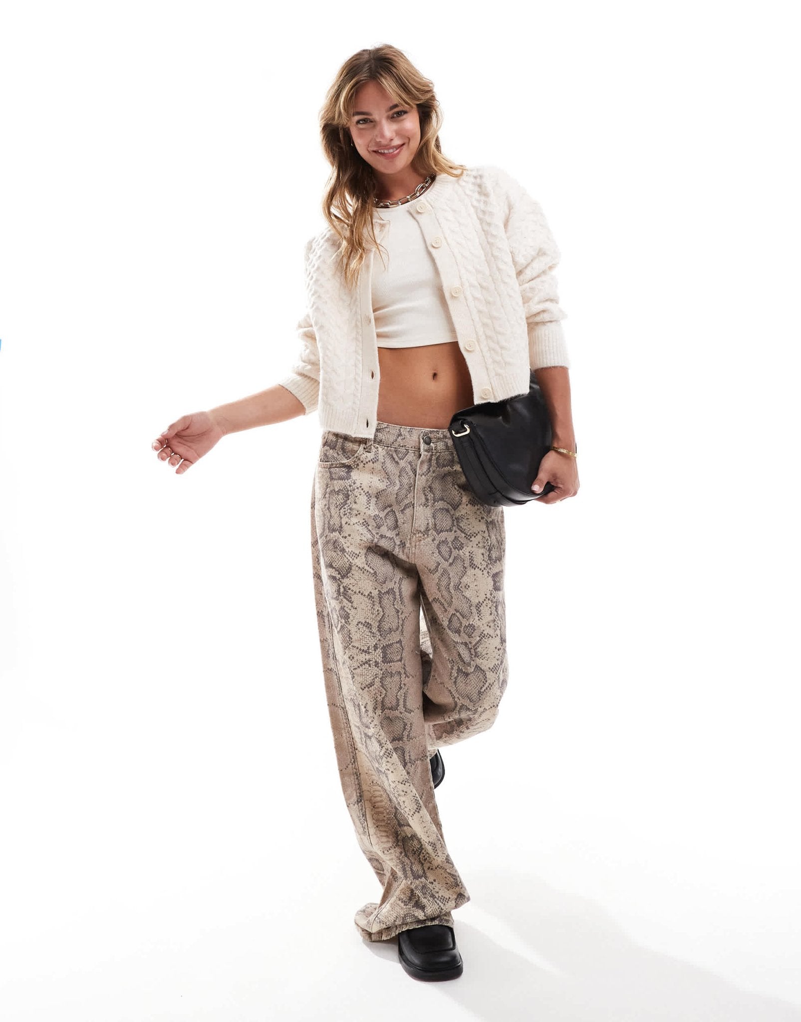ASOS DESIGN crew neck cardigan in cable knit in cream - ASOS Sample Sale