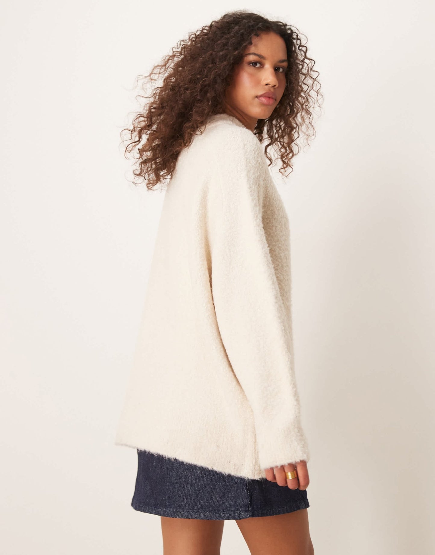 ASOS DESIGN crew neck oversized boucle jumper in cream - ASOS Sample Sale