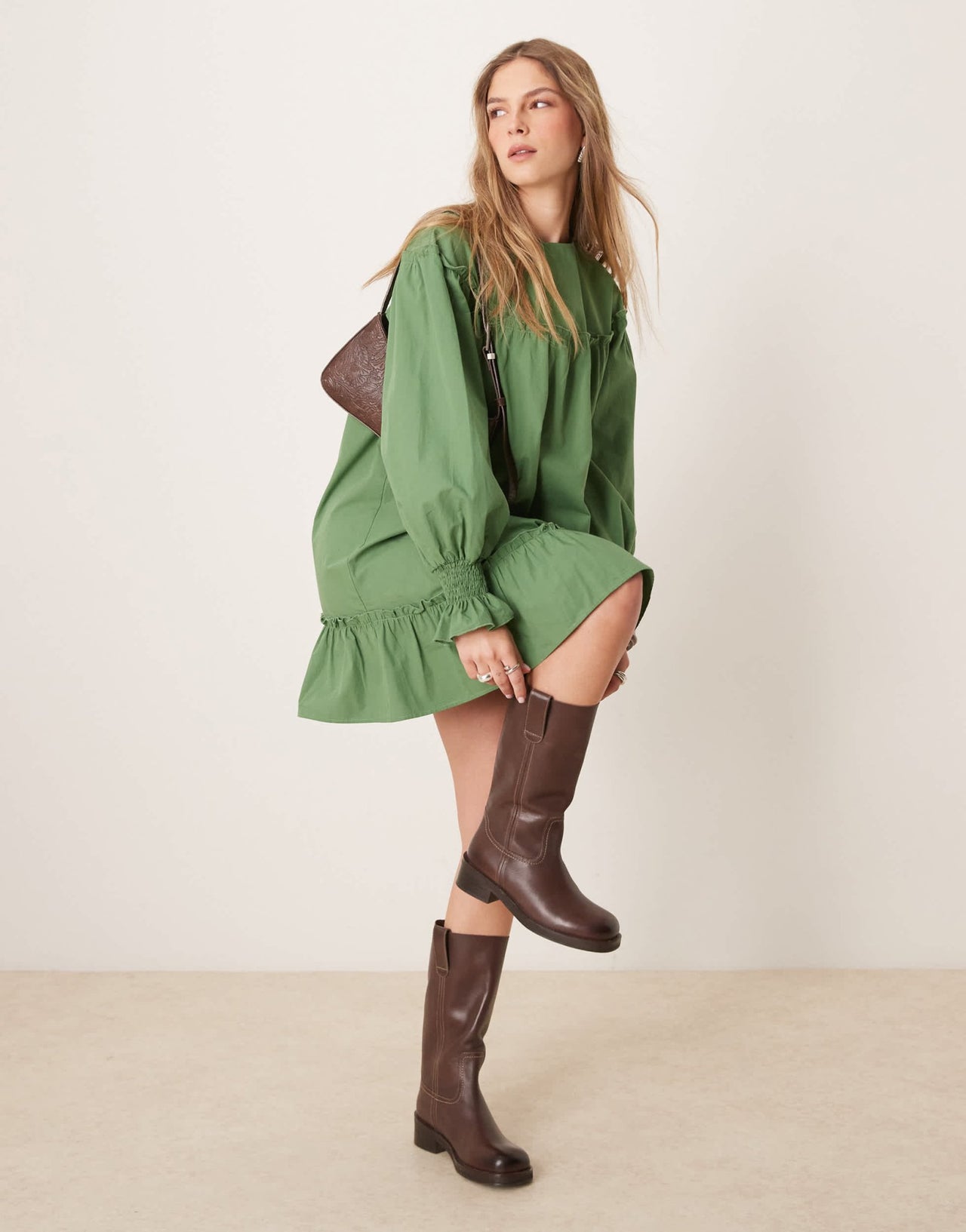 ASOS DESIGN crew neck poplin mini dress in green - ASOS Sample Sale