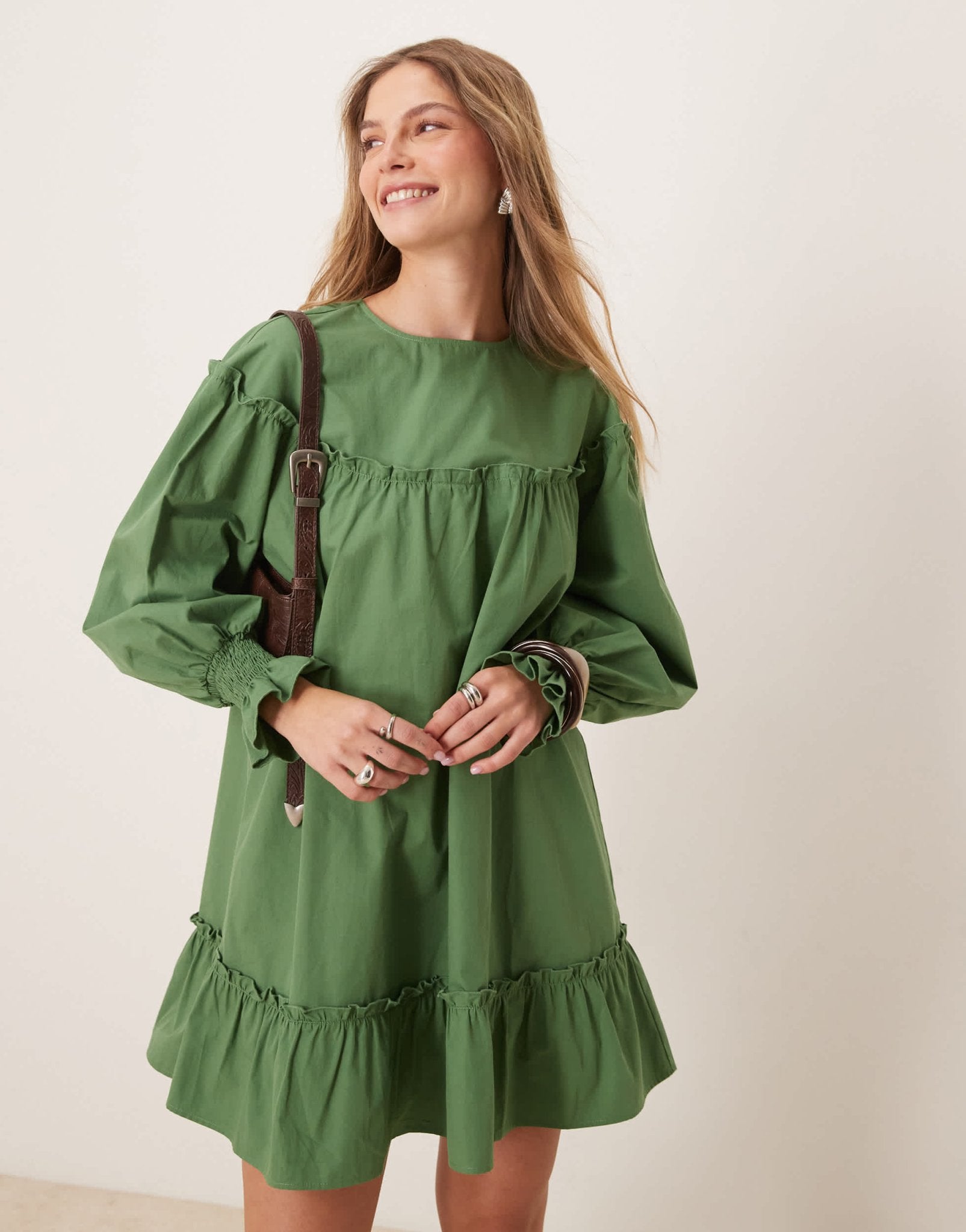 ASOS DESIGN crew neck poplin mini dress in green - ASOS Sample Sale