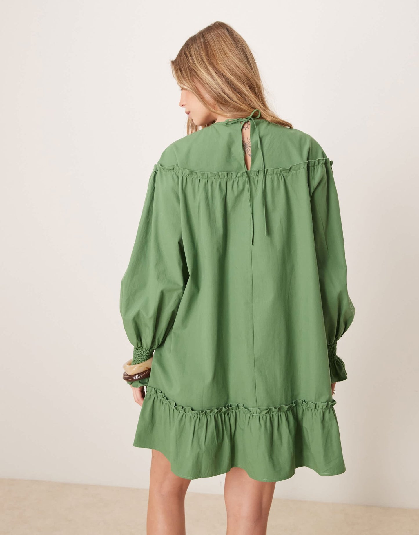 ASOS DESIGN crew neck poplin mini dress in green - ASOS Sample Sale
