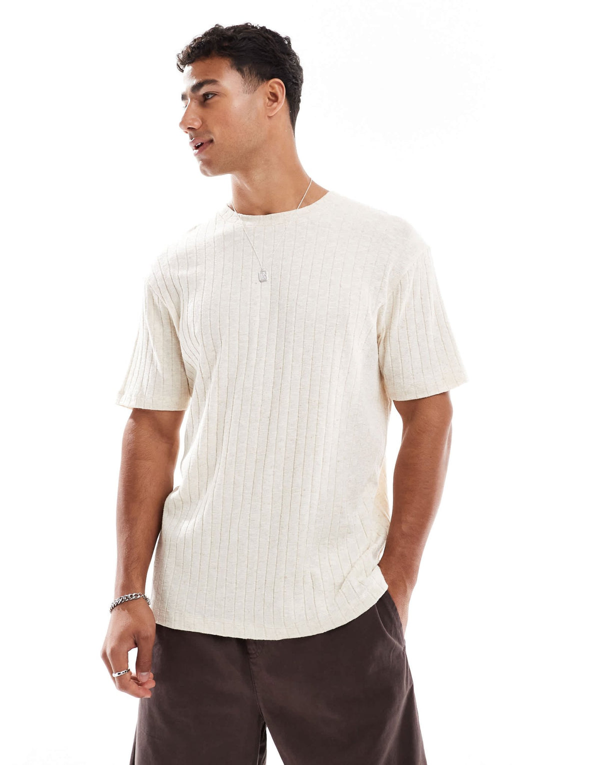 ASOS DESIGN crew neck t-shirt in beige linen look - ASOS Sample Sale