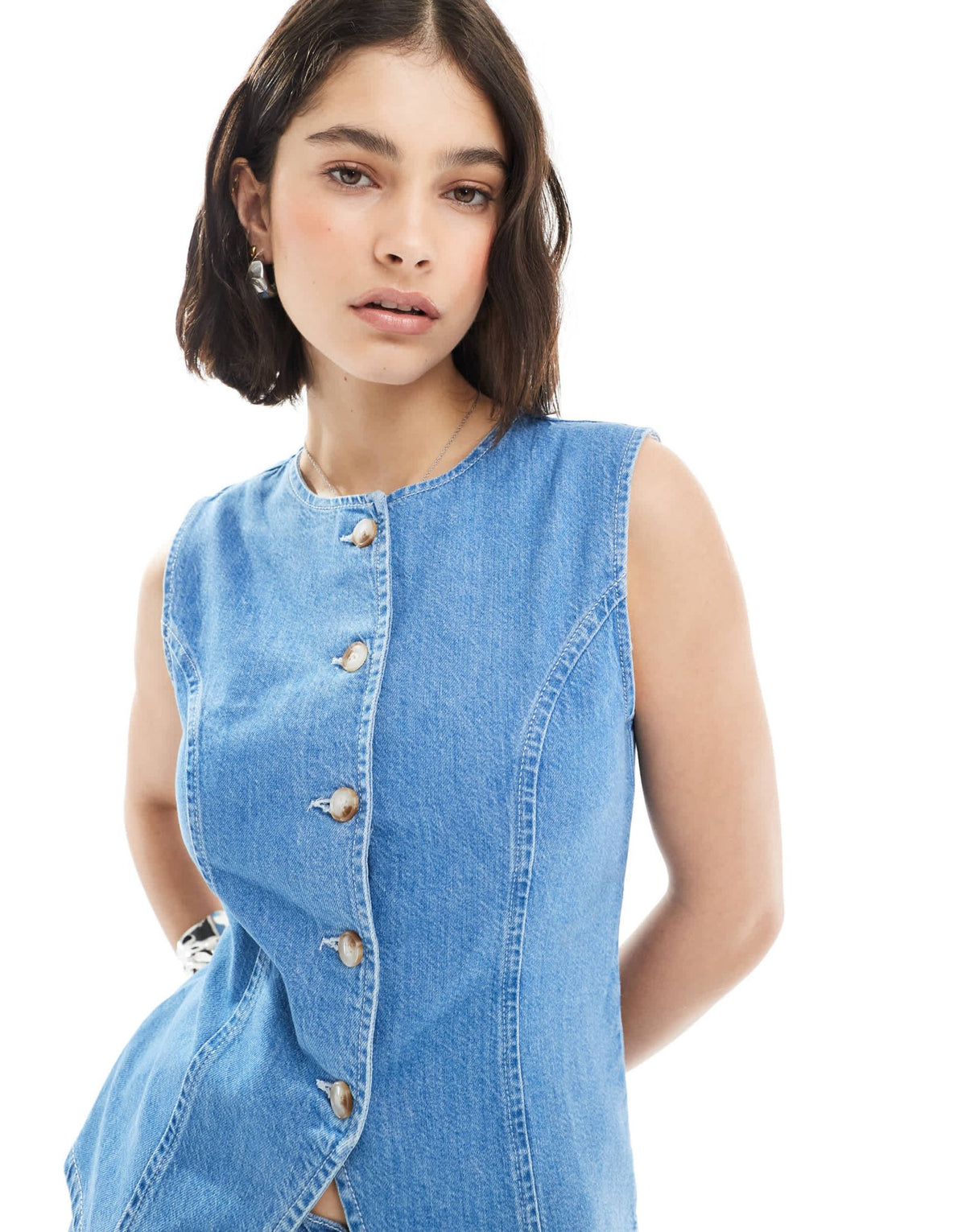 ASOS DESIGN crew neck waistcoat co-ord in light midwash - ASOS Sample Sale