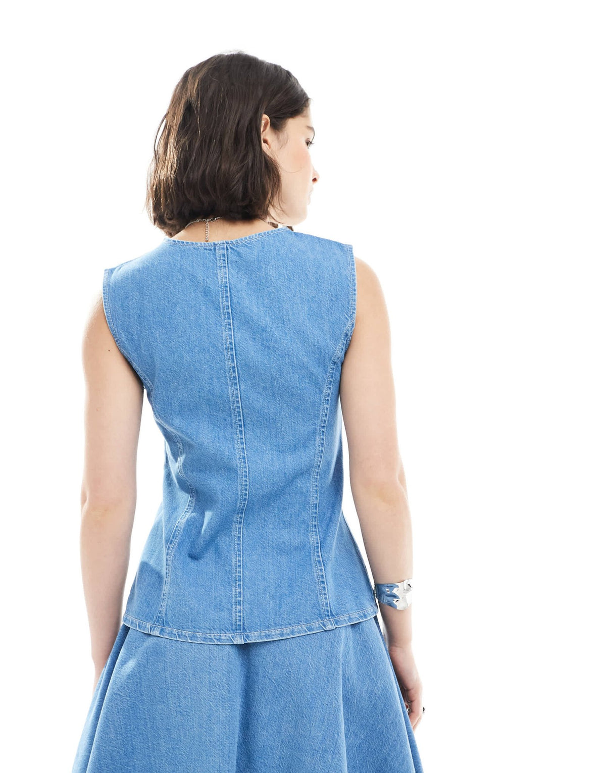 ASOS DESIGN crew neck waistcoat co-ord in light midwash - ASOS Sample Sale