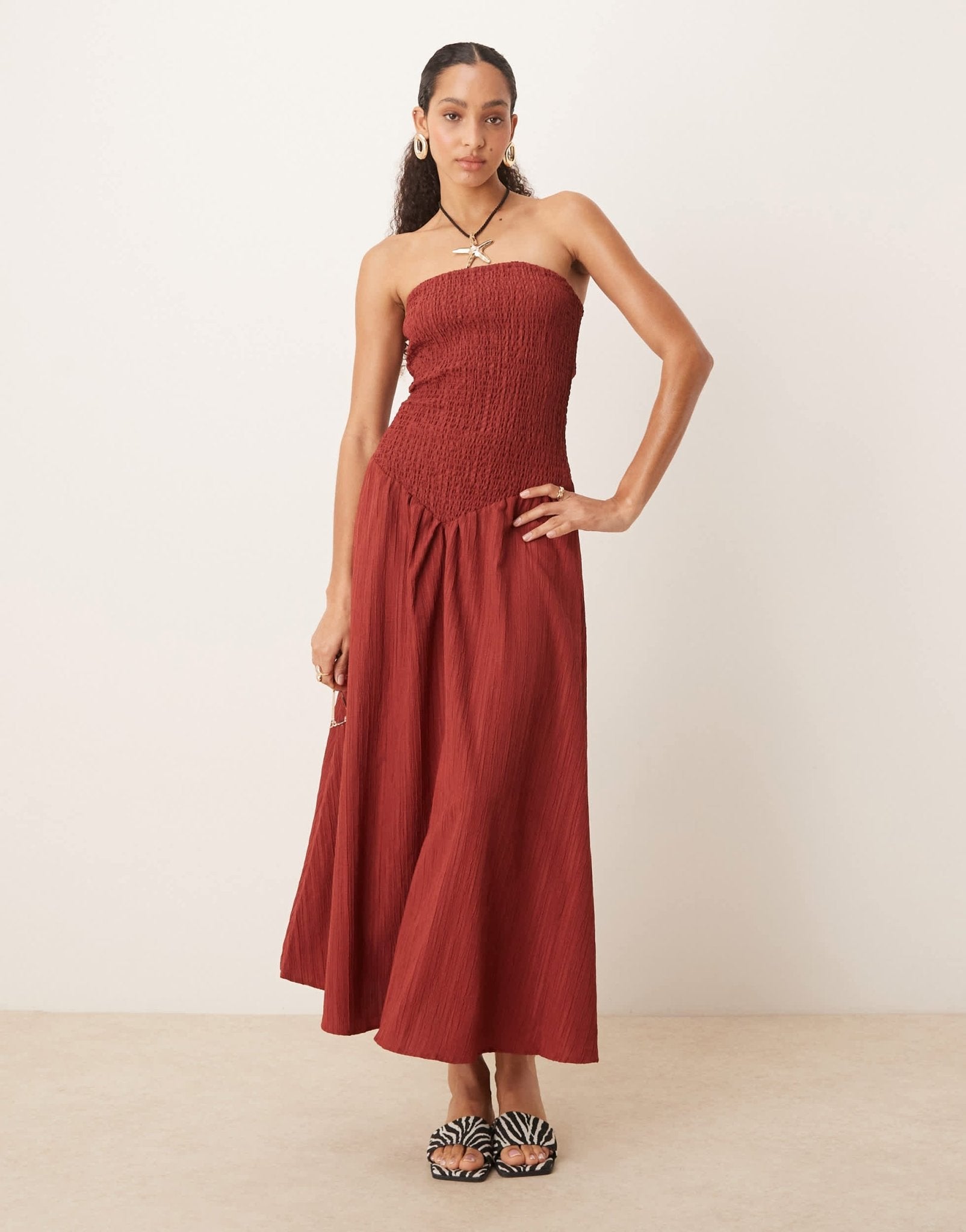 ASOS DESIGN crinkle bandeau maxi dress in burgundy - ASOS Sample Sale