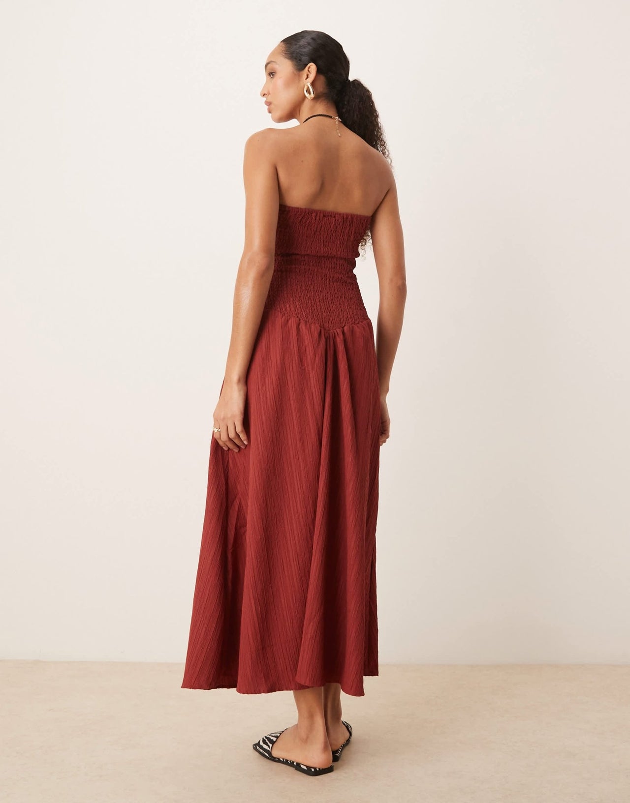 ASOS DESIGN crinkle bandeau maxi dress in burgundy - ASOS Sample Sale