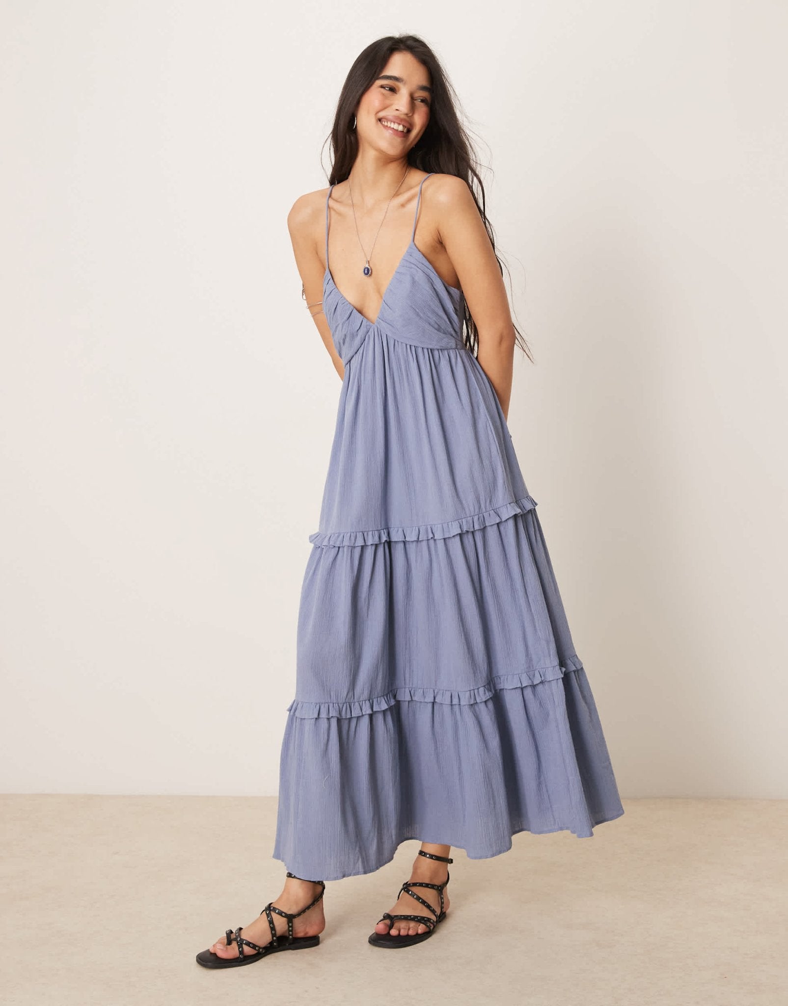 ASOS DESIGN crinkle cami maxi dress in boyfriend blue - ASOS Sample Sale