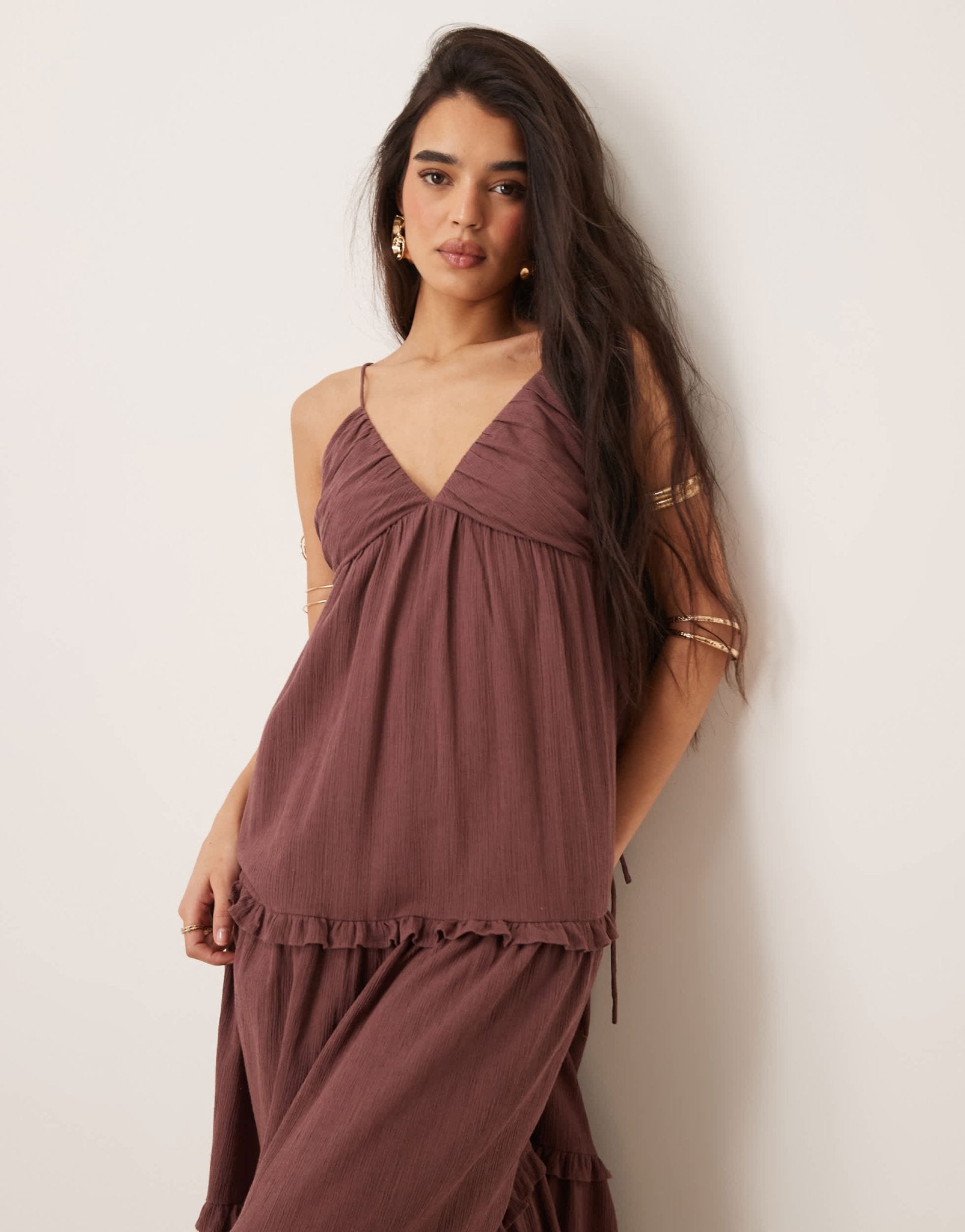 ASOS DESIGN crinkle cami maxi dress in washed brown - ASOS Sample Sale