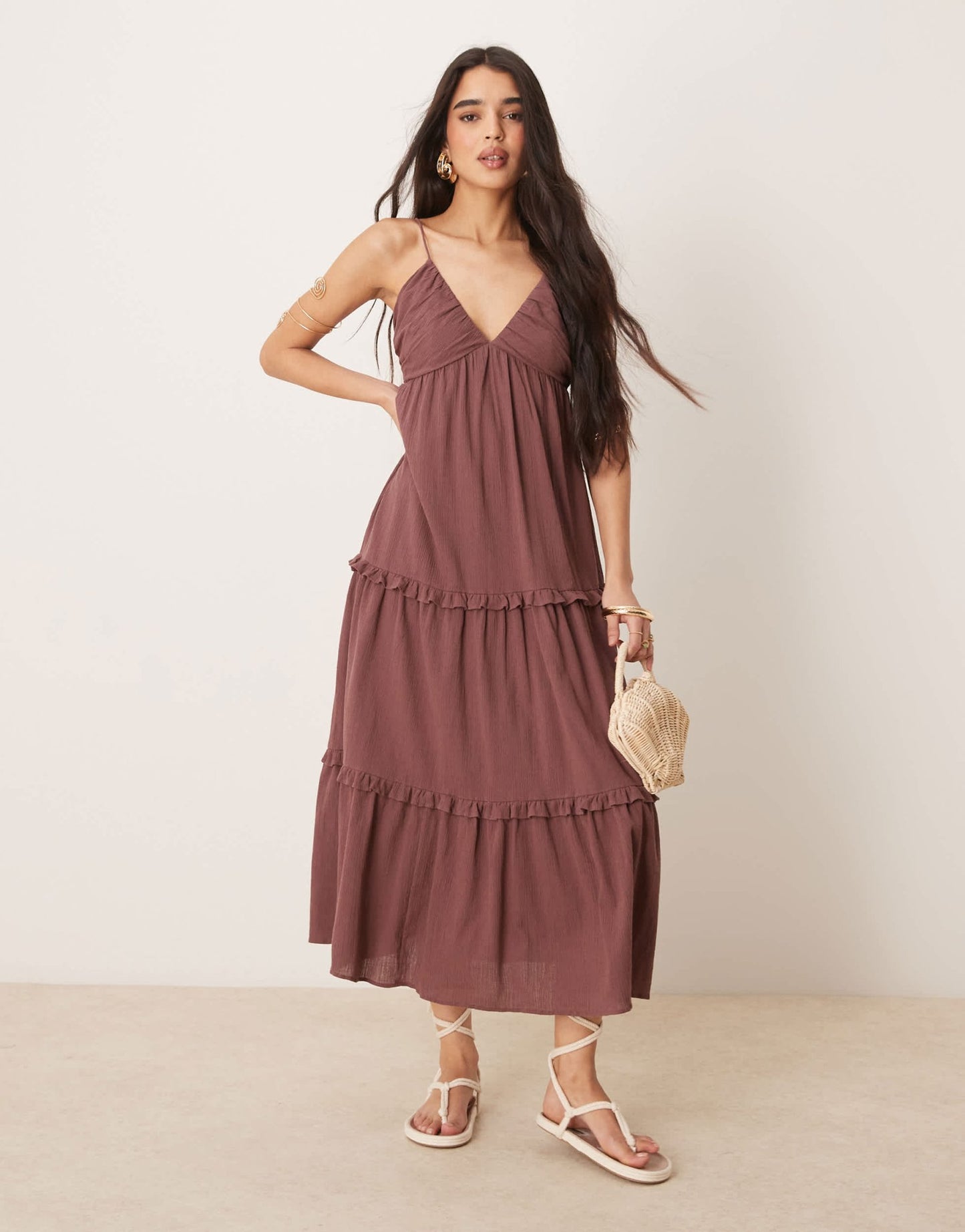 ASOS DESIGN crinkle cami maxi dress in washed brown - ASOS Sample Sale