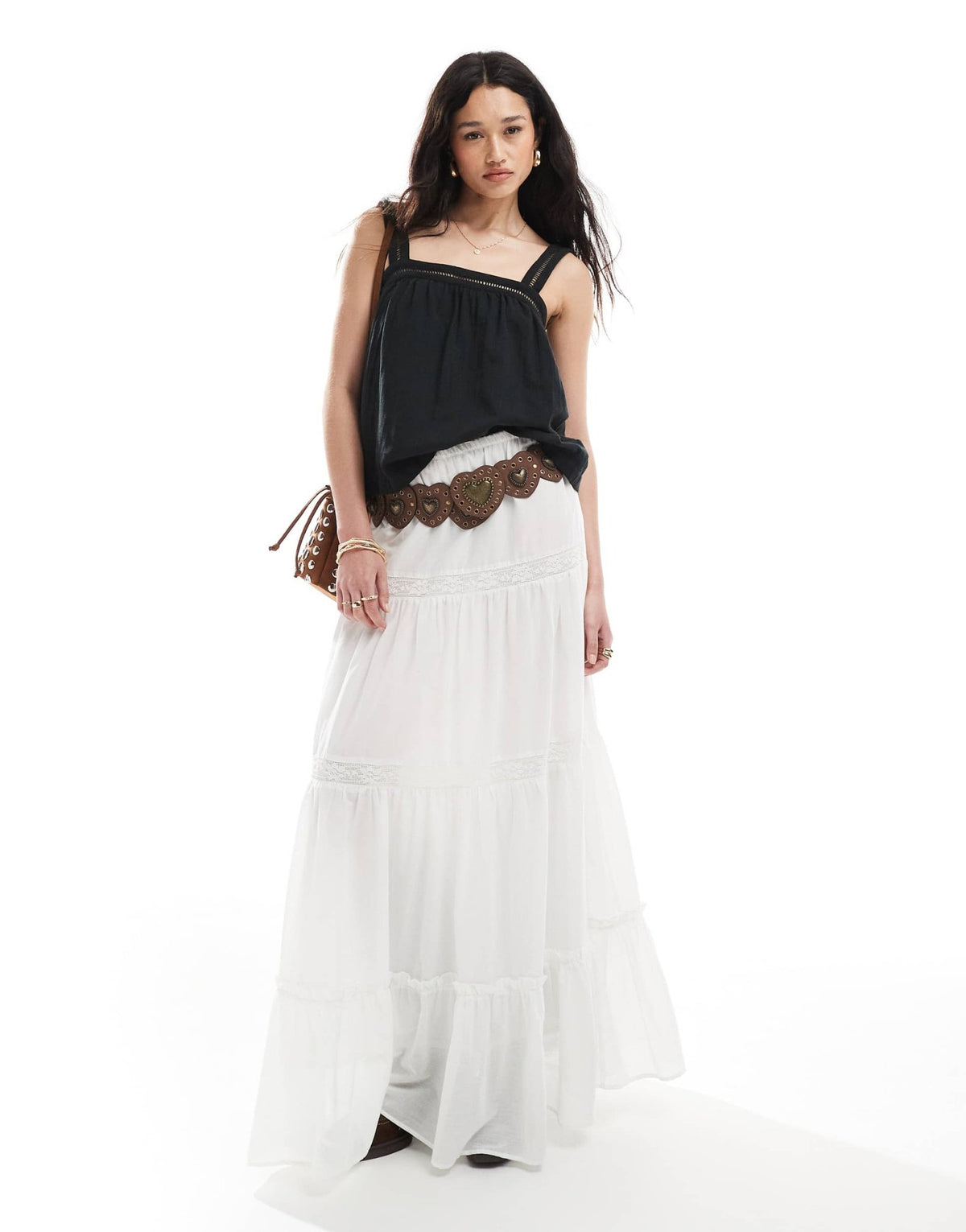 ASOS DESIGN crinkle cami top with lace insert detail and tie back in black - ASOS Sample Sale