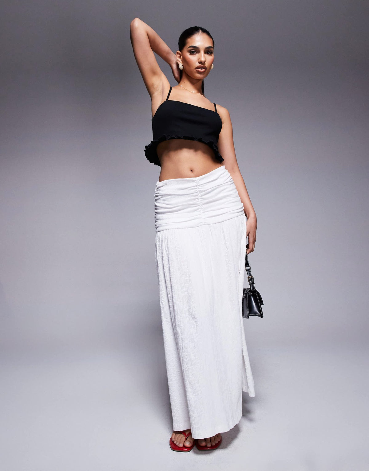 ASOS DESIGN crinkle drop waist maxi skirt in white - ASOS Sample Sale