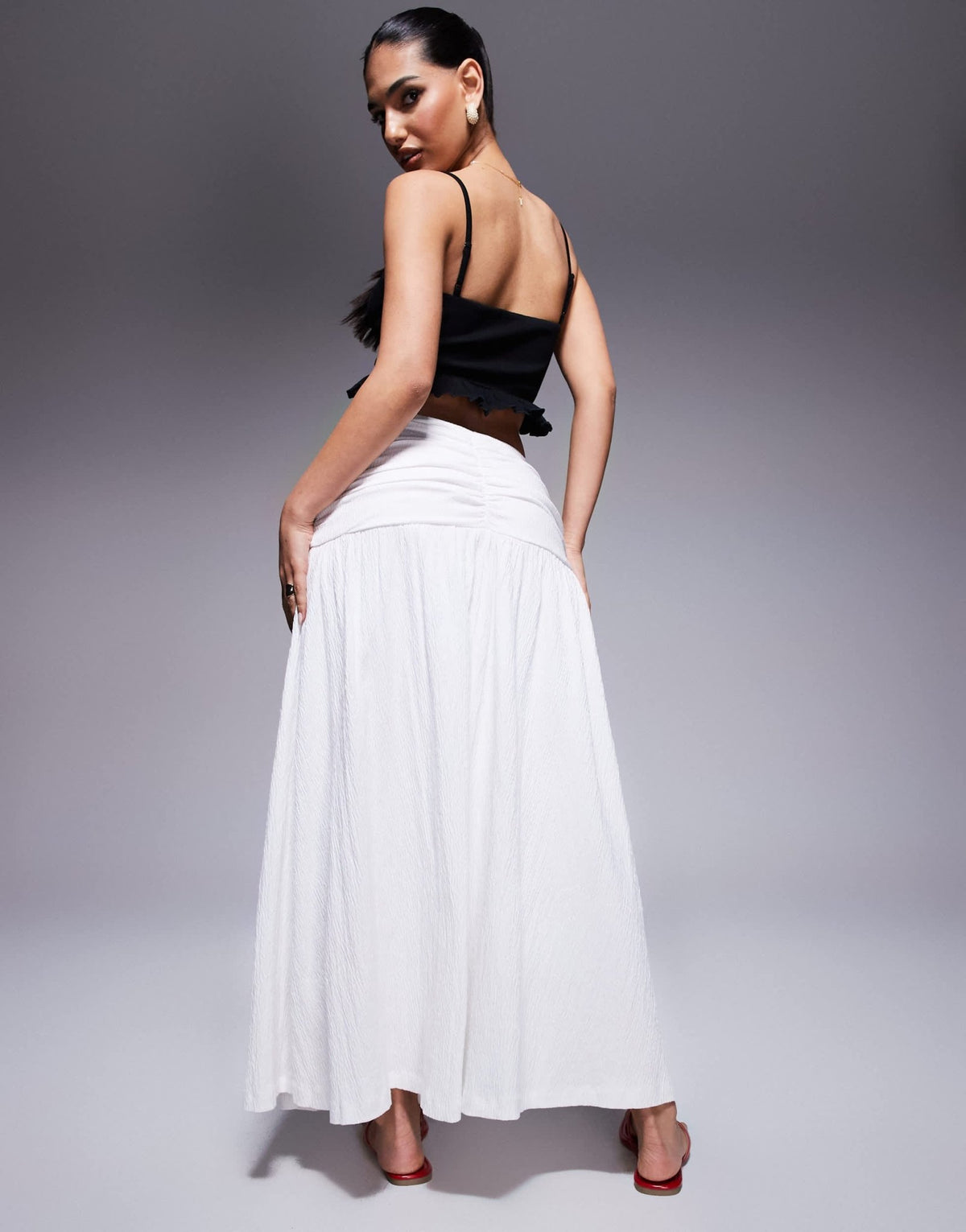 ASOS DESIGN crinkle drop waist maxi skirt in white - ASOS Sample Sale