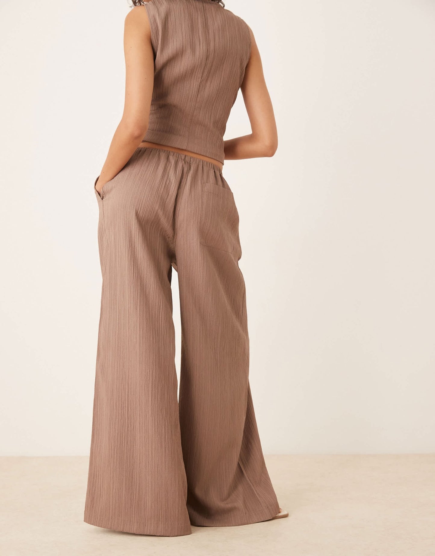 ASOS DESIGN crinkle palazzo trousers co-ord in taupe - ASOS Sample Sale