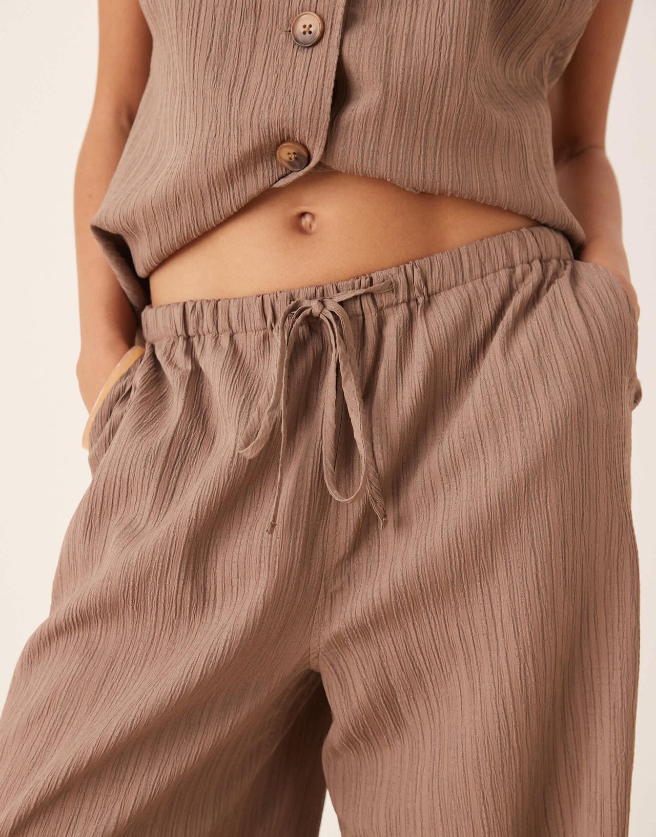 ASOS DESIGN crinkle palazzo trousers co-ord in taupe - ASOS Sample Sale