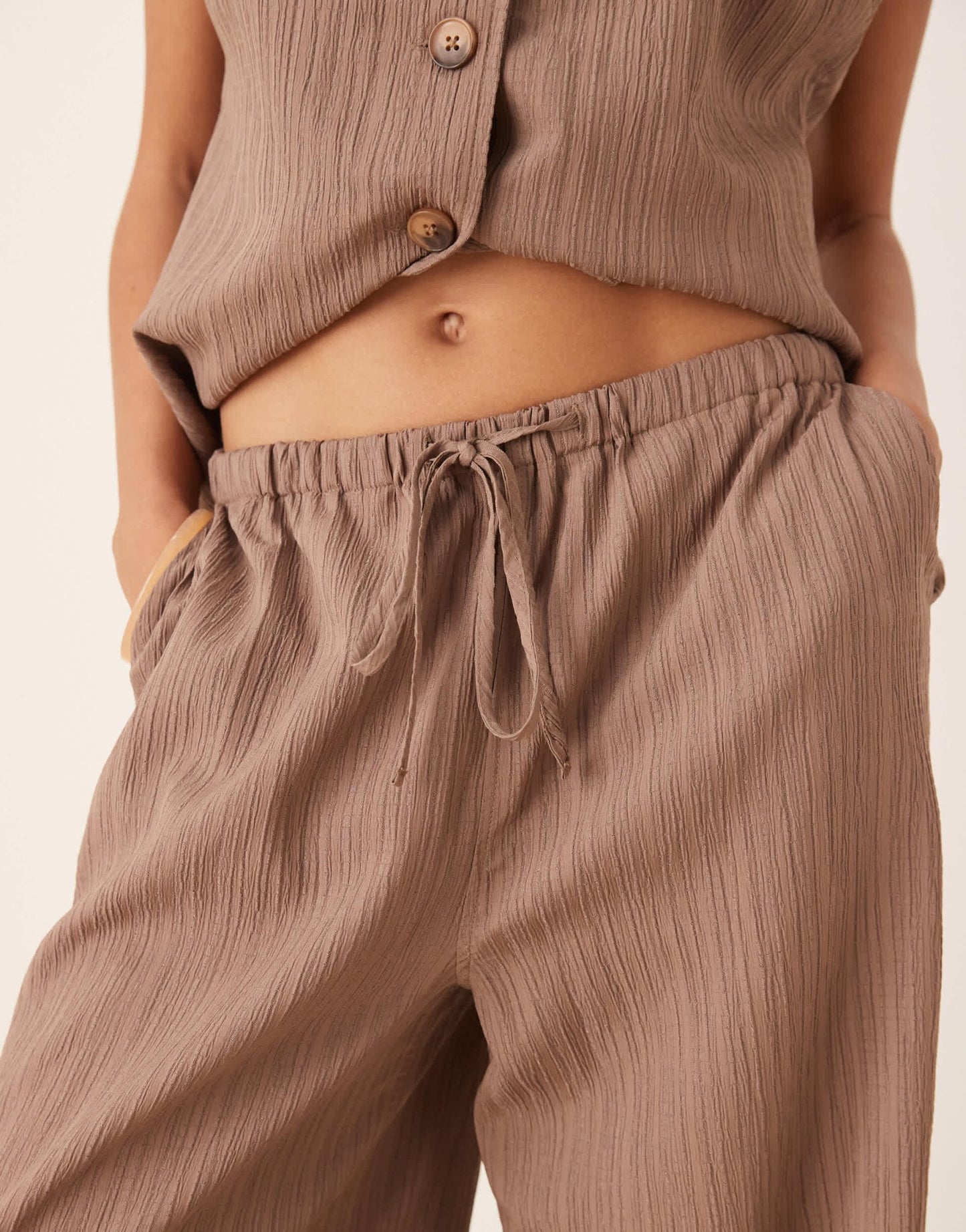 ASOS DESIGN crinkle palazzo trousers co-ord in taupe - ASOS Sample Sale