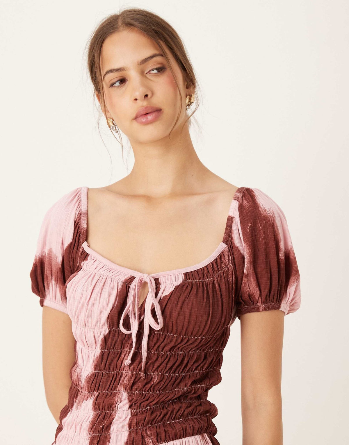 ASOS DESIGN crinkle shirred waist milkmaid puff sleeve midi tea dress in abstract floral - MULTI - ASOS Sample Sale