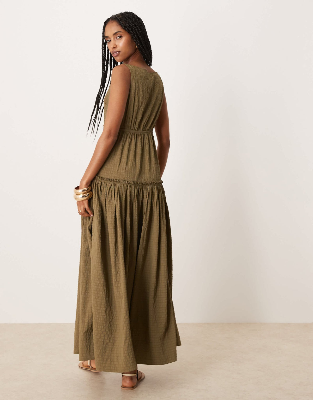 ASOS DESIGN crinkle slash neck maxi dress with seaming detail in olive - ASOS Sample Sale