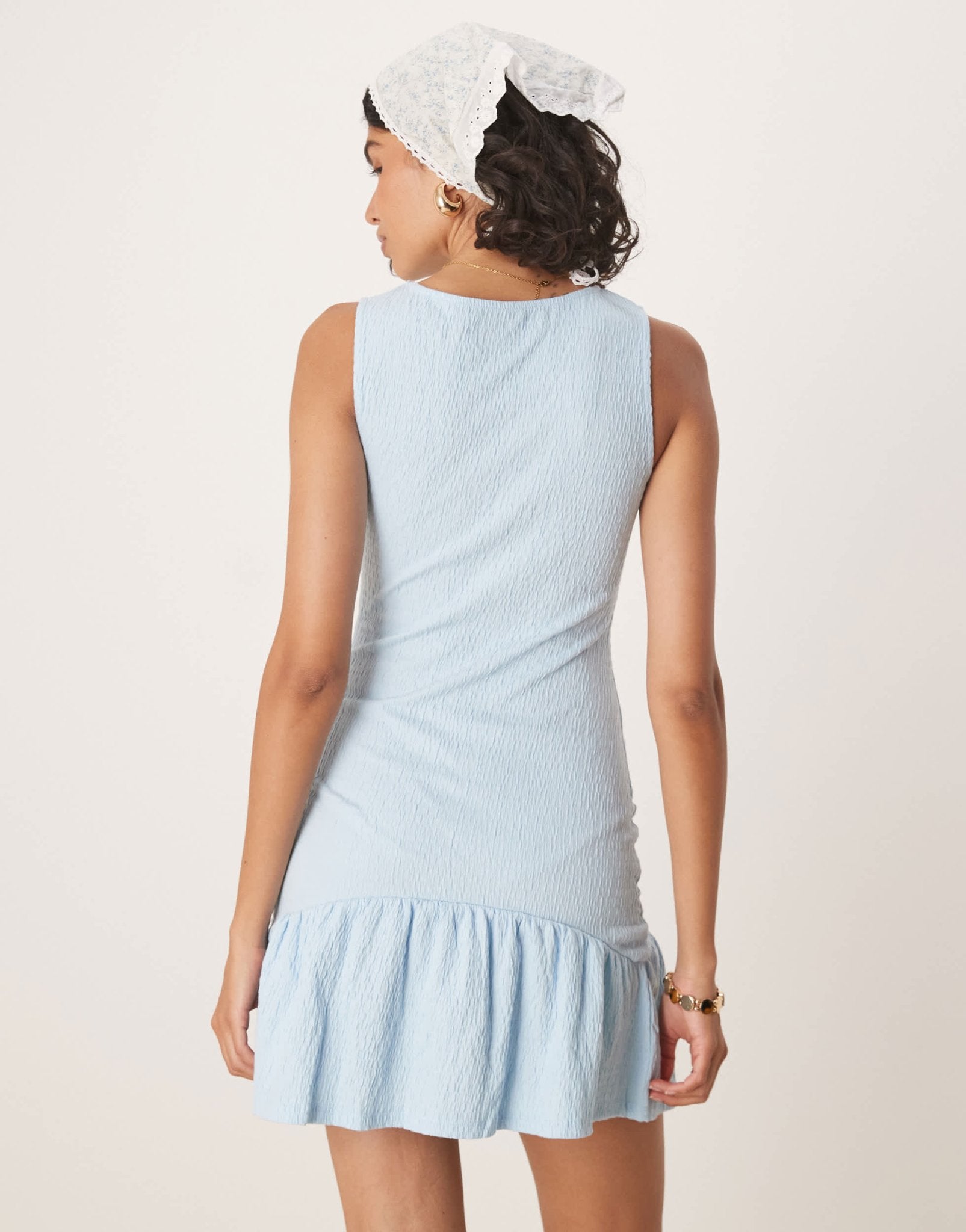 ASOS DESIGN crinkle texture sleeveless slash neck peplum skirt mini dress in blue - ASOS Sample Sale