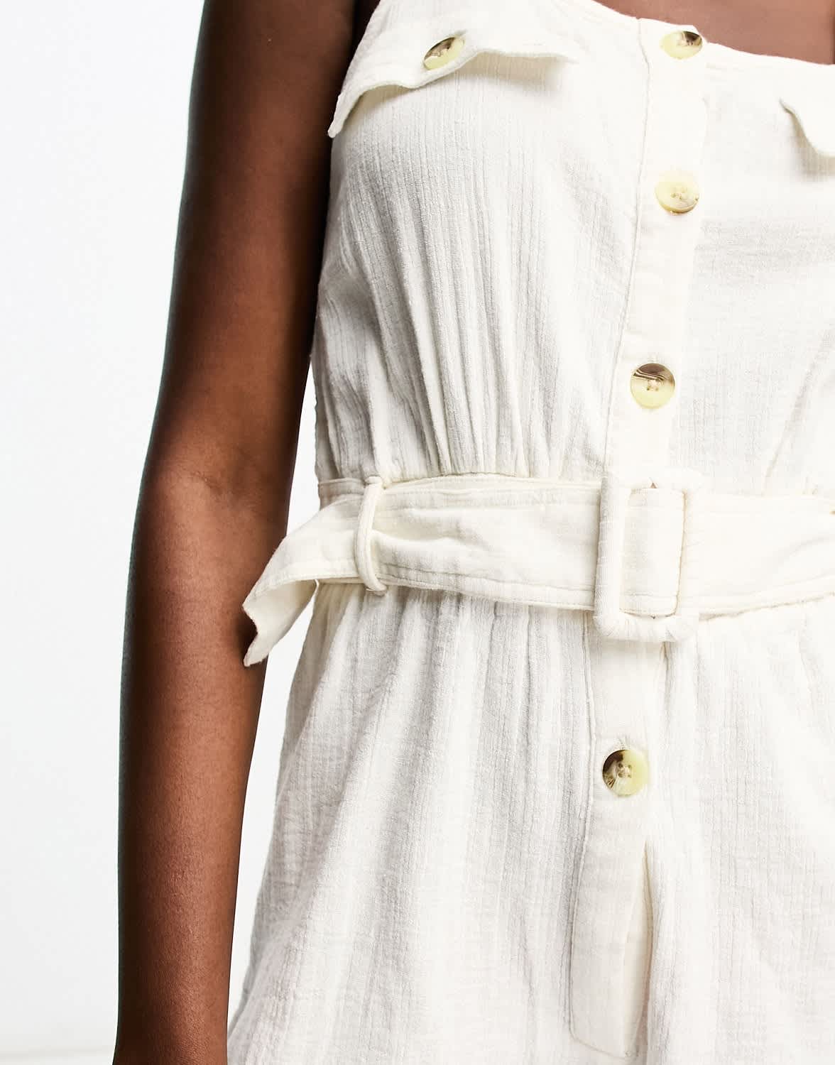 ASOS DESIGN crinkle utility playsuit with self belt in white - ASOS Sample Sale