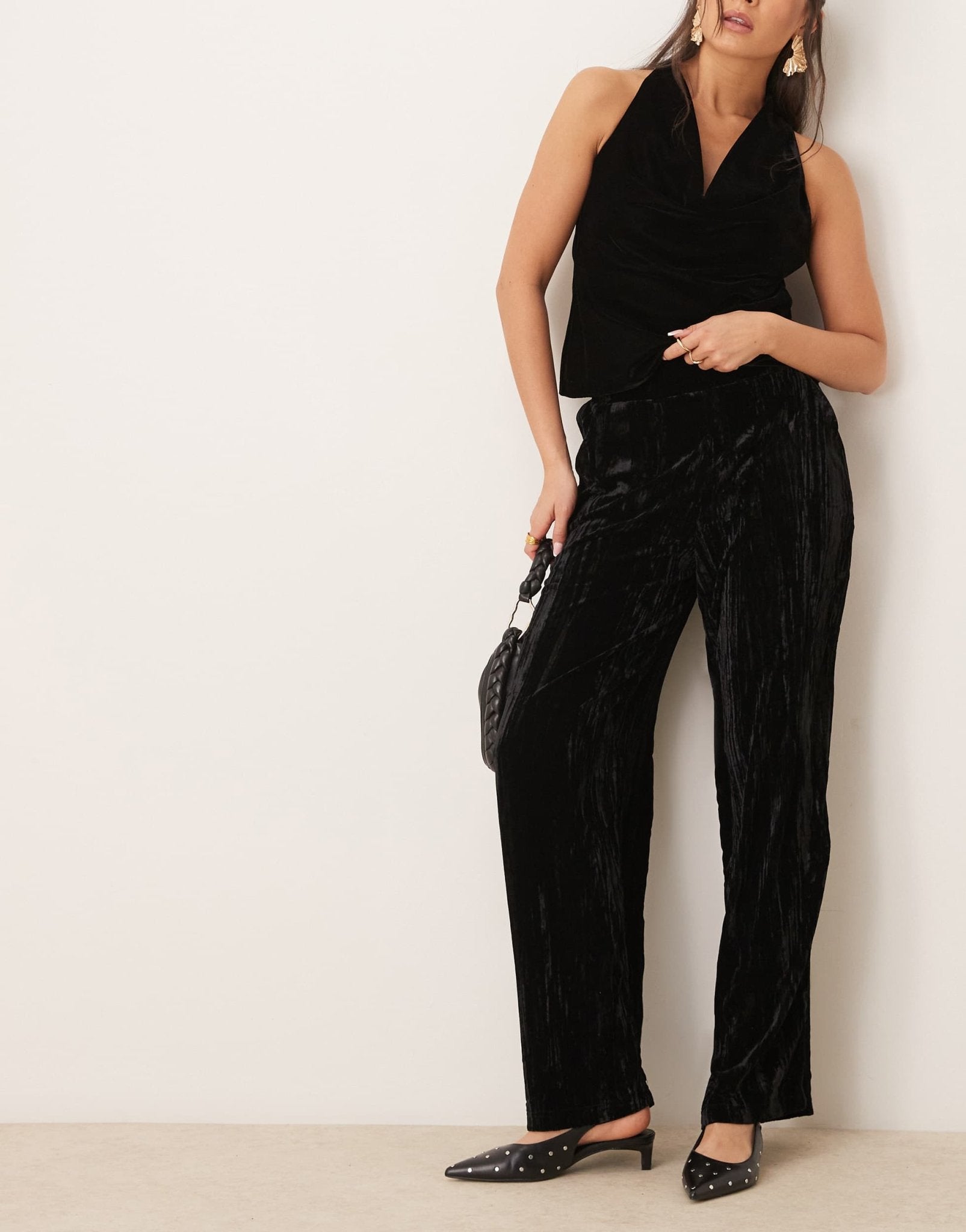 ASOS DESIGN crinkle velvet pull on trouser in black - ASOS Sample Sale