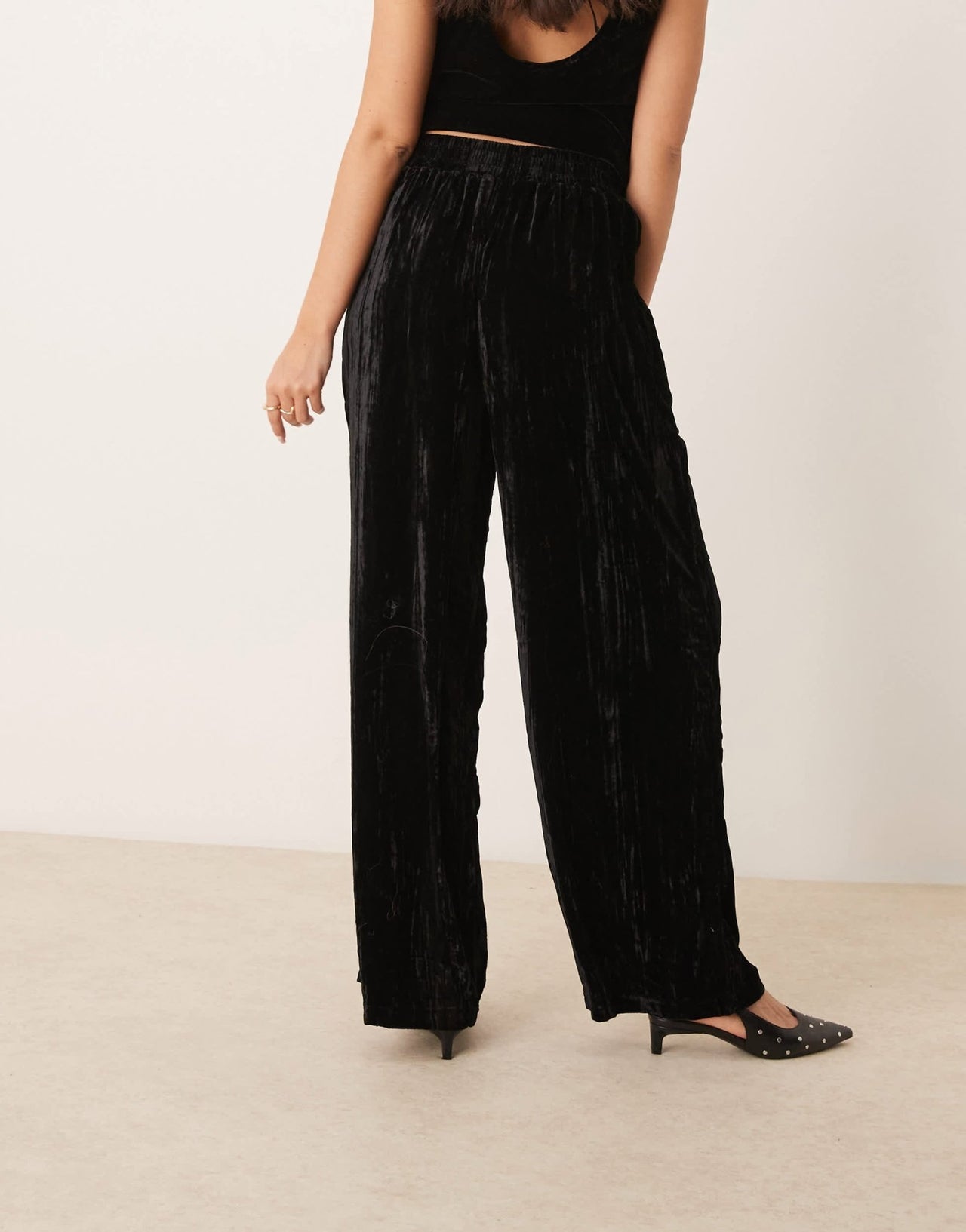 ASOS DESIGN crinkle velvet pull on trouser in black - ASOS Sample Sale