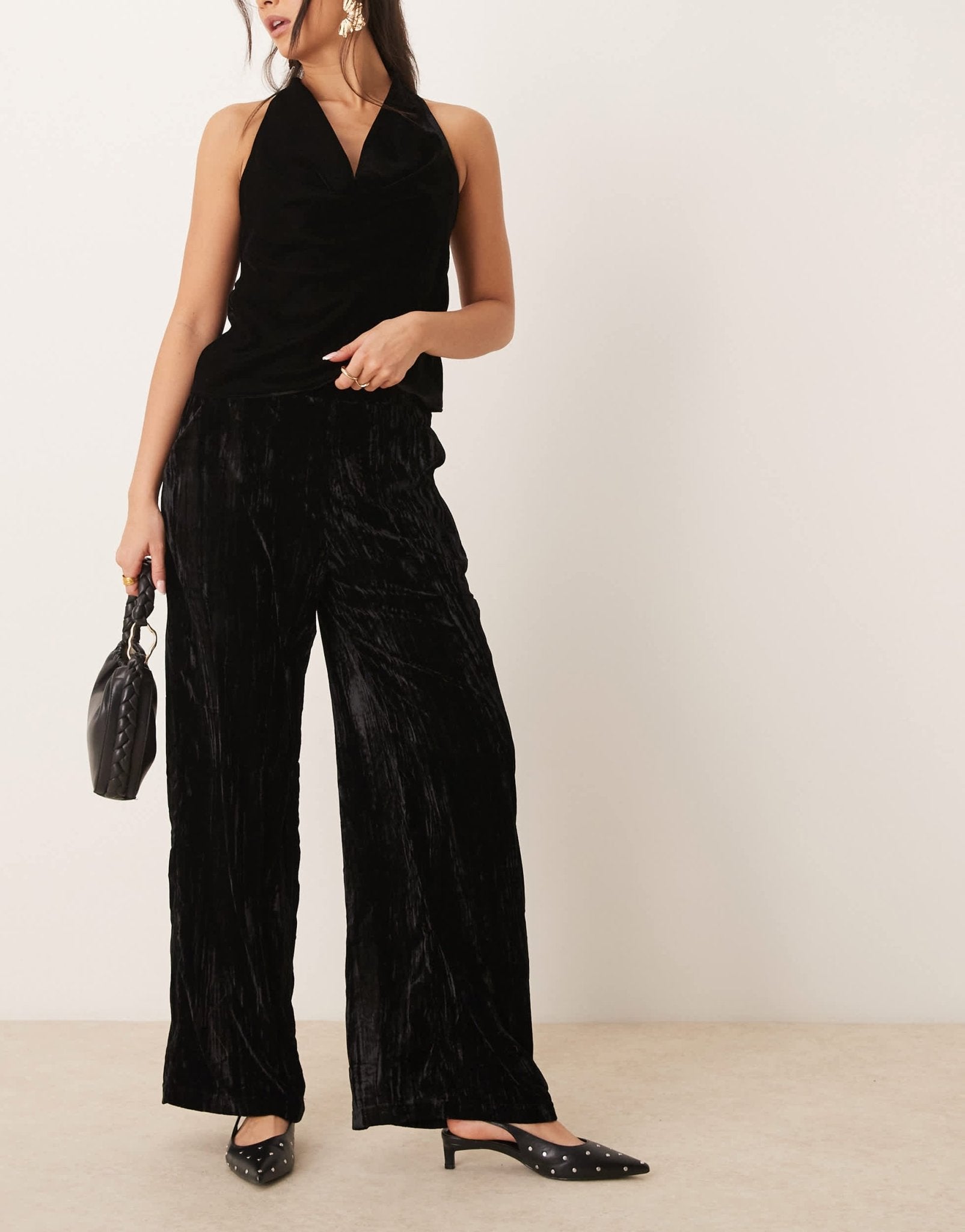ASOS DESIGN crinkle velvet pull on trouser in black - ASOS Sample Sale