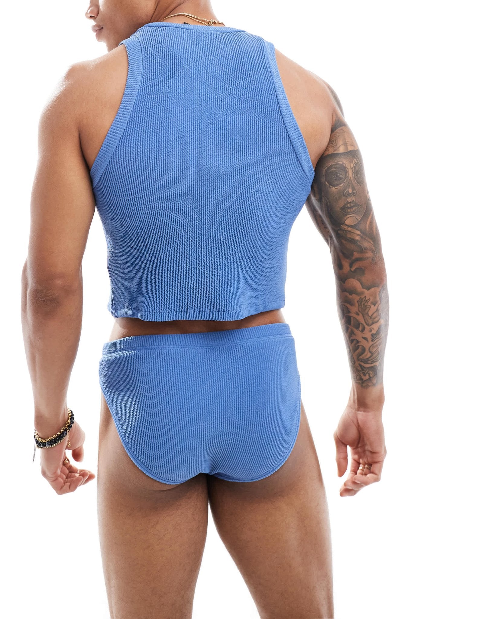 ASOS DESIGN crinkle vest in blue - ASOS Sample Sale