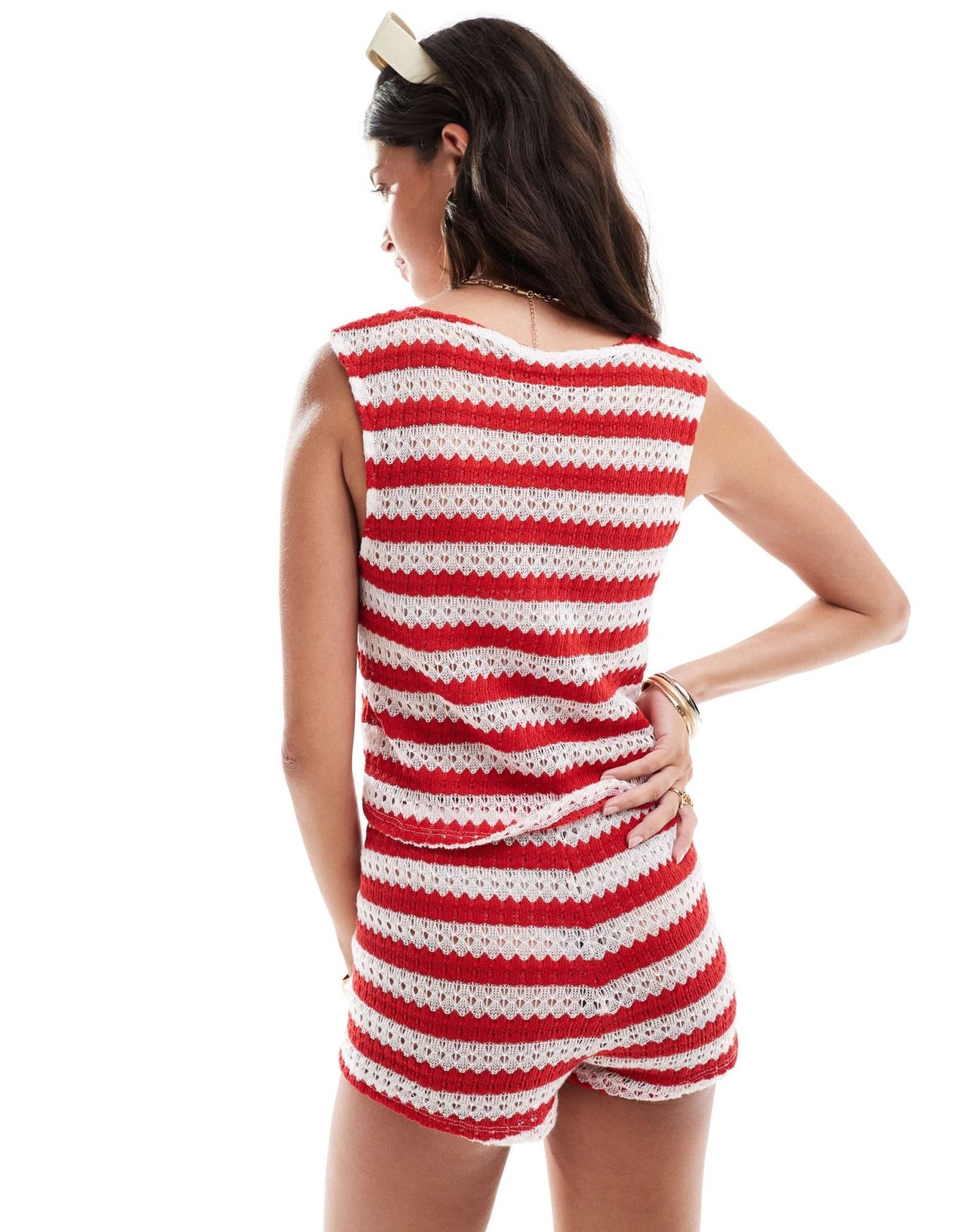 ASOS DESIGN crochet co - ord mini shorts in red and white stripe - ASOS Sample Sale
