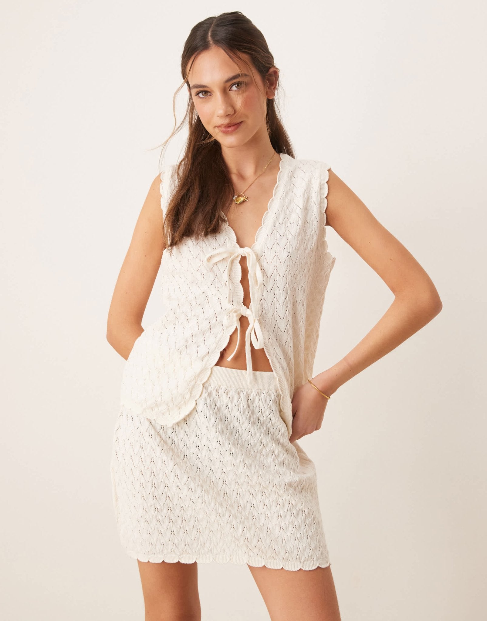 ASOS DESIGN crochet knit mini skirt co - ord in ecru - ASOS Sample Sale