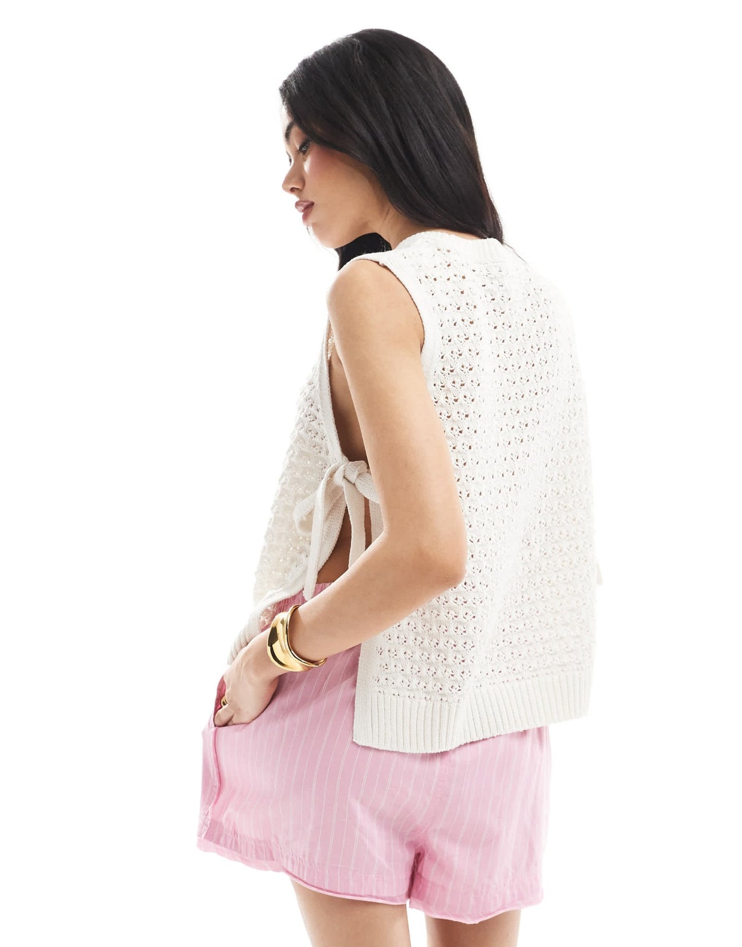 ASOS DESIGN crochet knit tabard vest with tie sides in ecru - ASOS Sample Sale